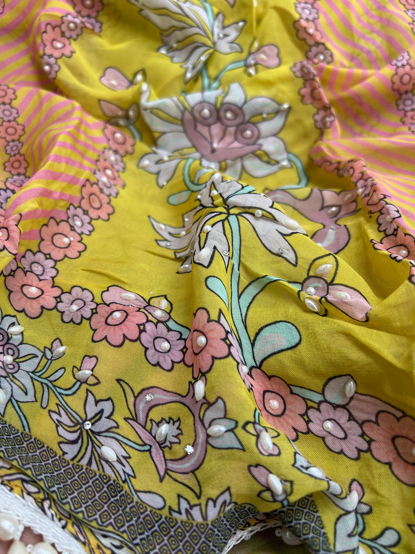 Graceful Organza Prints with Beaded Neckline