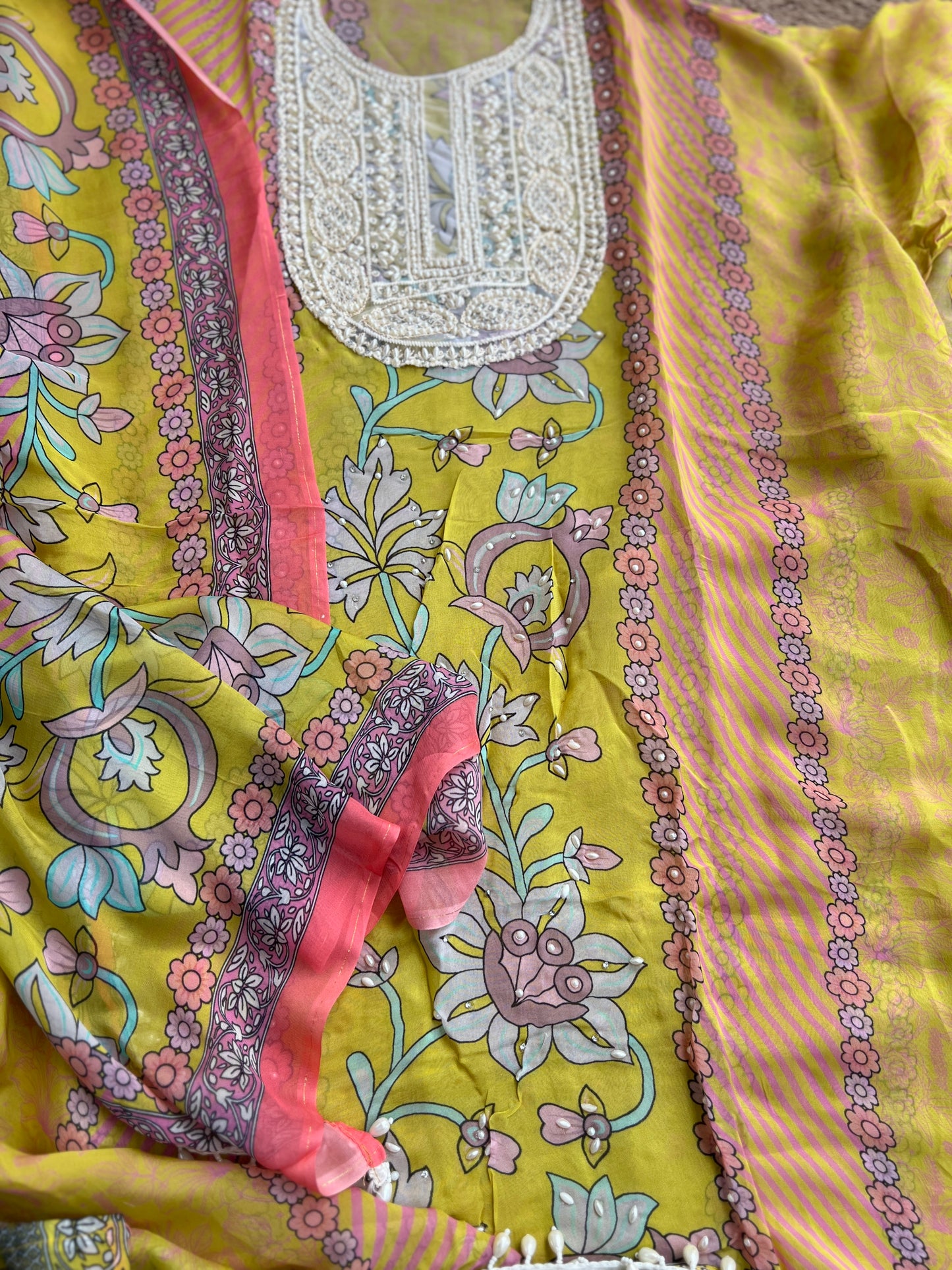 Graceful Organza Prints with Beaded Neckline