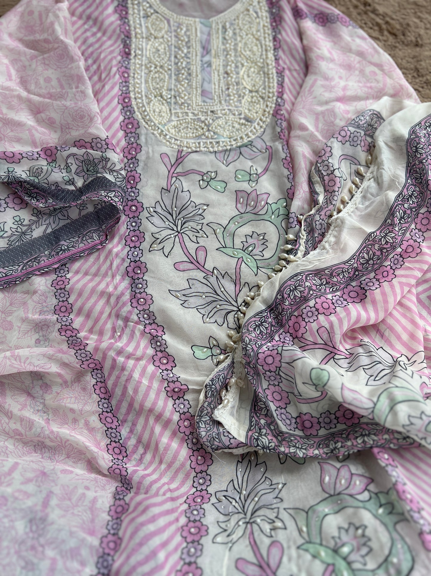 Graceful Organza Prints with Beaded Neckline