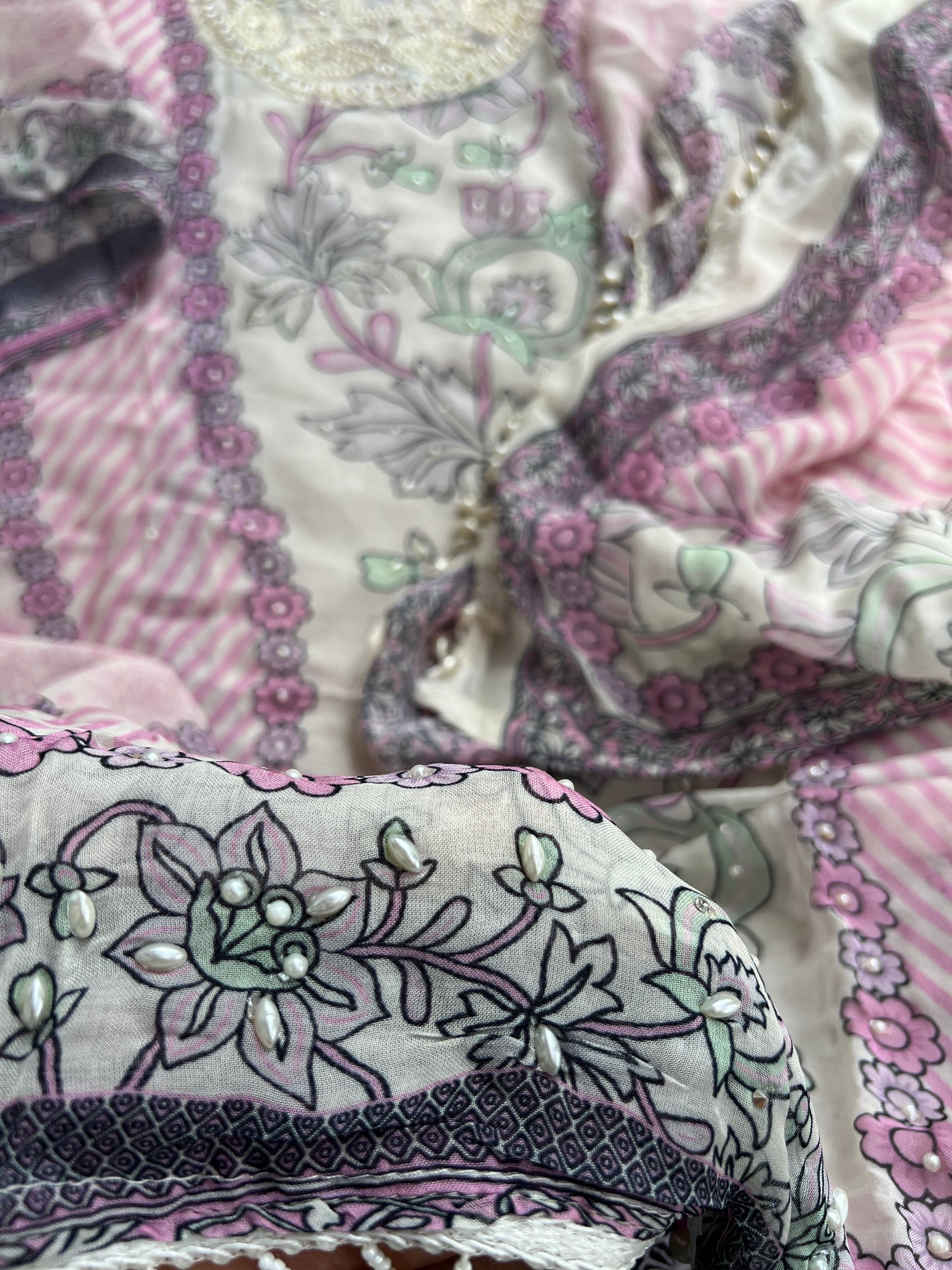 Graceful Organza Prints with Beaded Neckline
