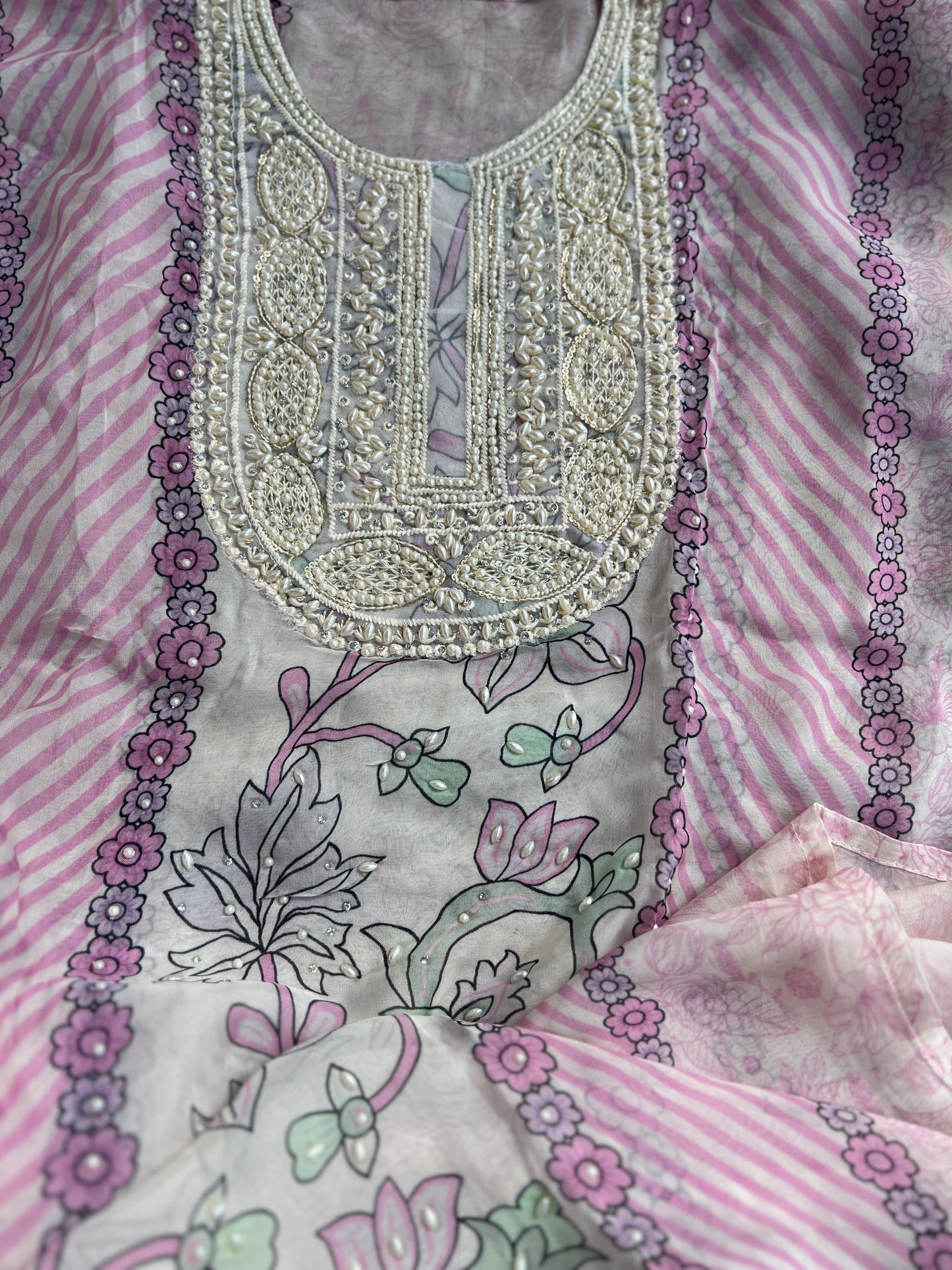 Graceful Organza Prints with Beaded Neckline