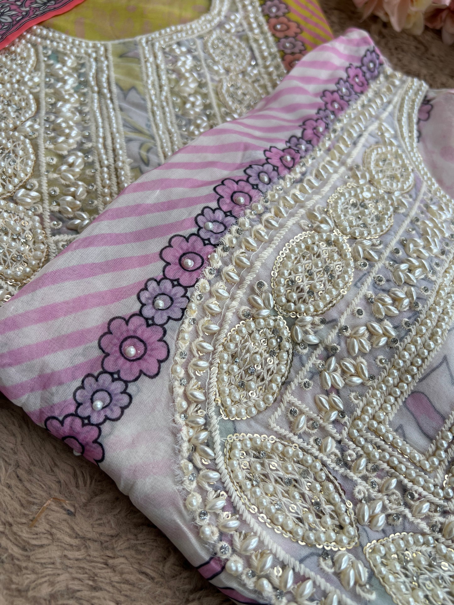 Graceful Organza Prints with Beaded Neckline