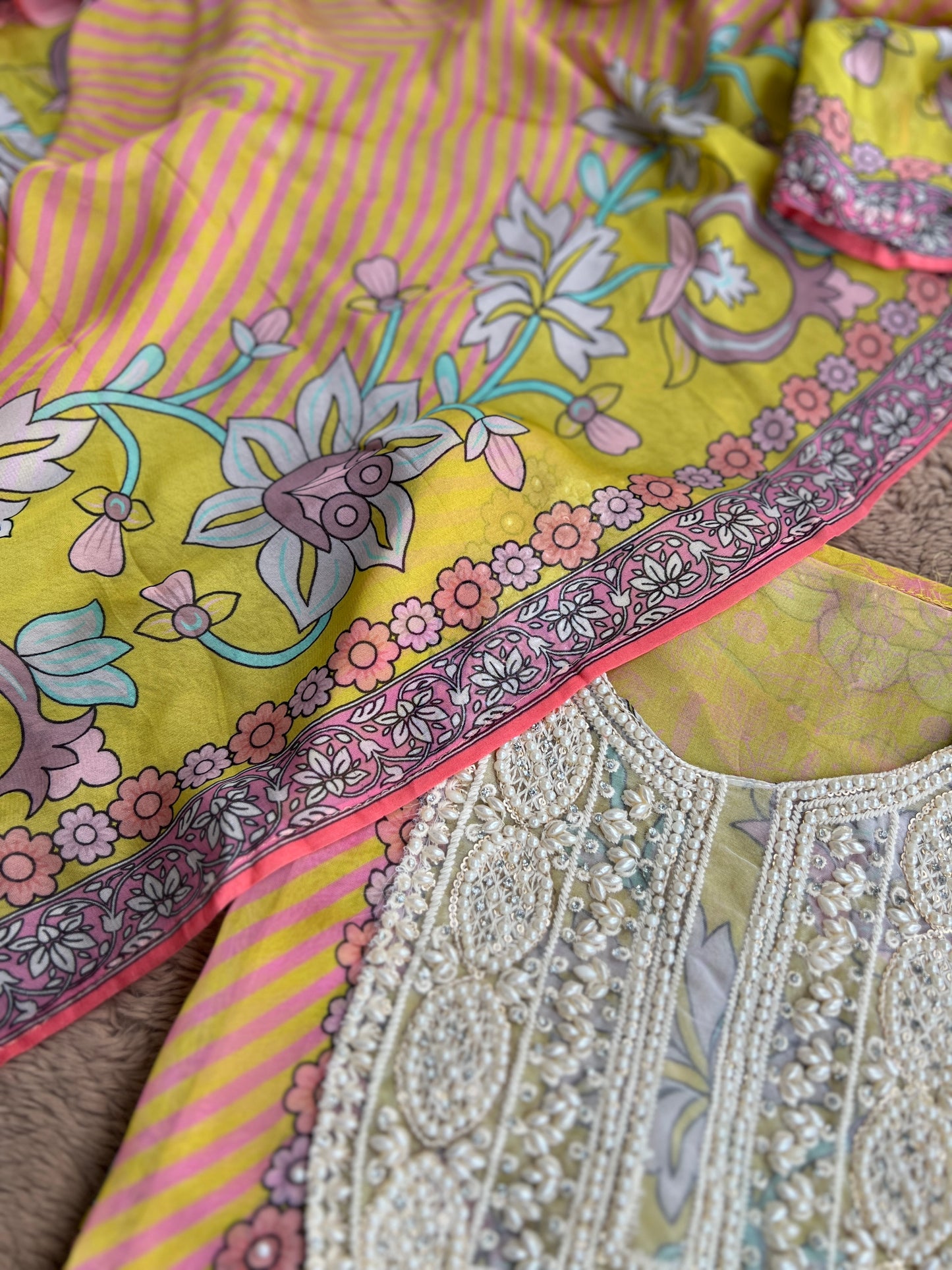 Graceful Organza Prints with Beaded Neckline