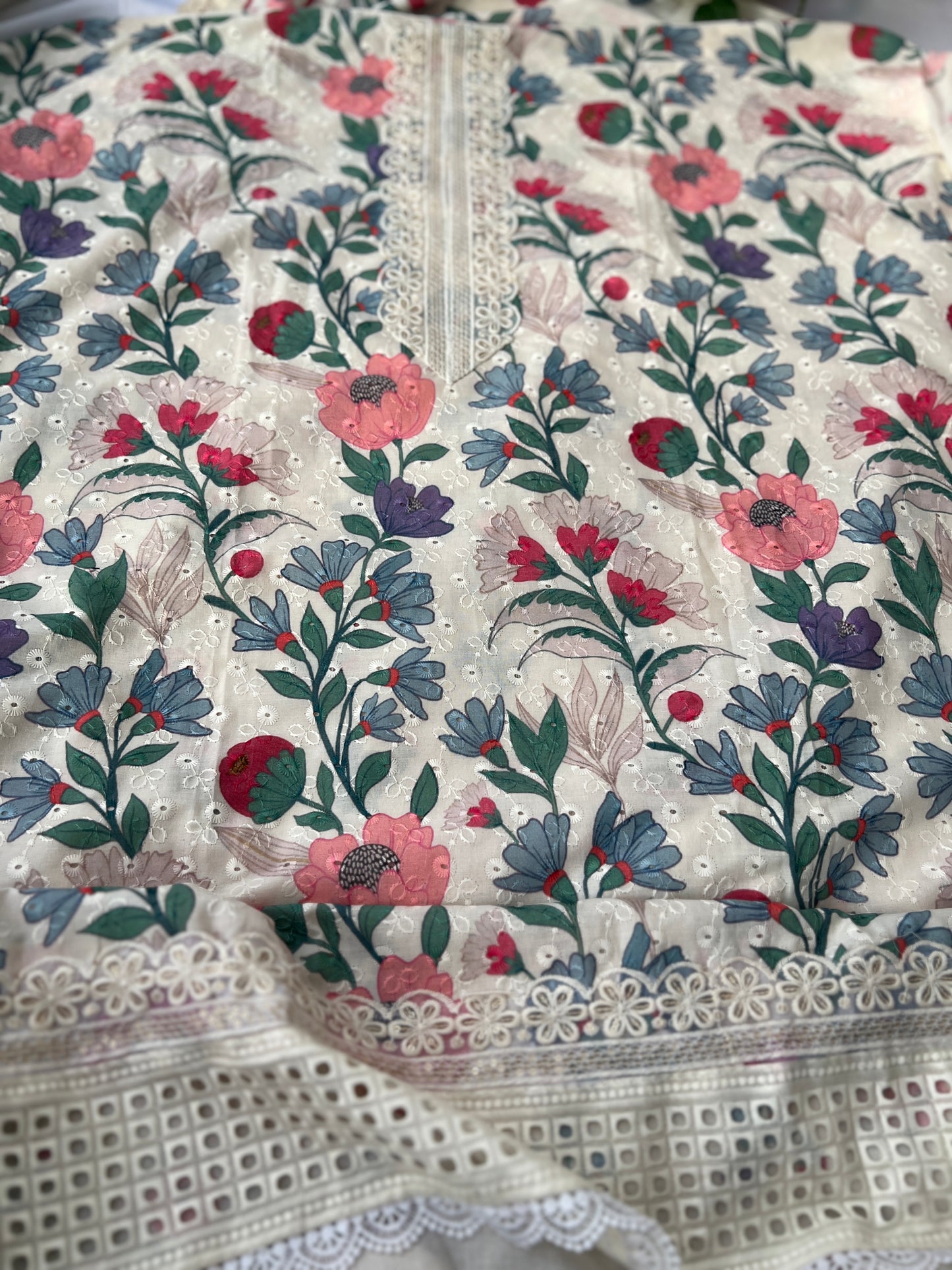 Floral Charm with Chikankari & Lace Elegance