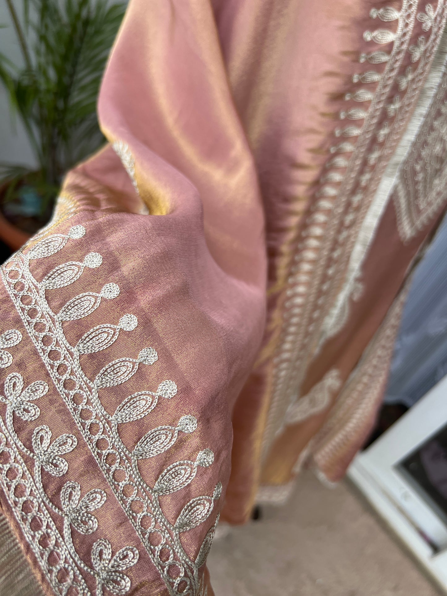 Golden Elegance – Shimmer Silk Ready to Wear Suit with Intricate Embroidery & Lace Detailing