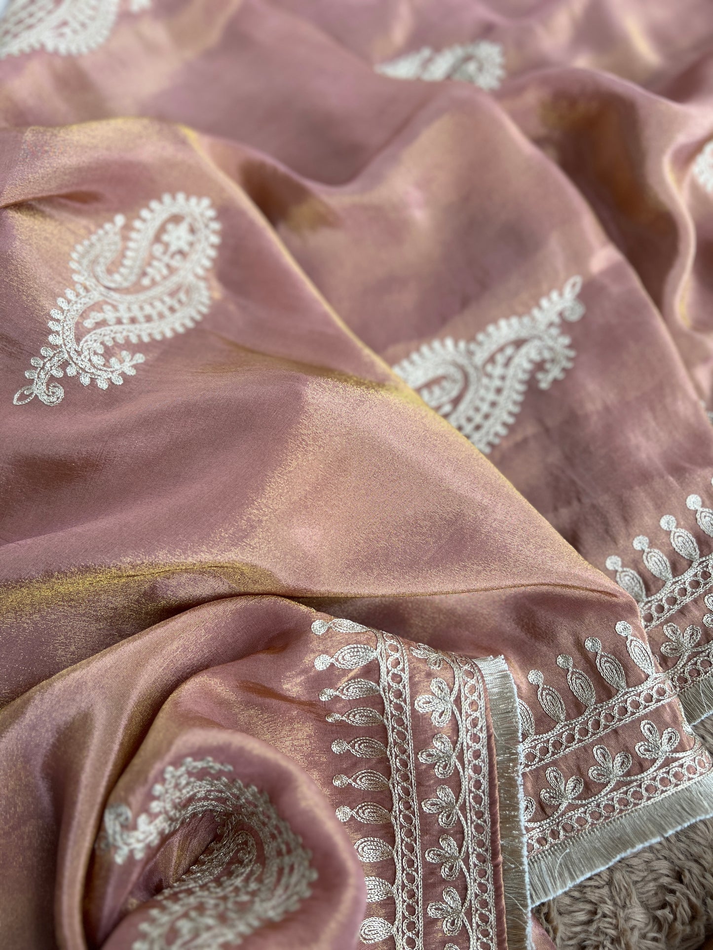 Golden Elegance – Shimmer Silk Ready to Wear Suit with Intricate Embroidery & Lace Detailing