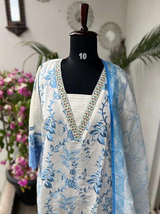 Timeless White β Embroidered Mal Chanderi with Lace Detailing