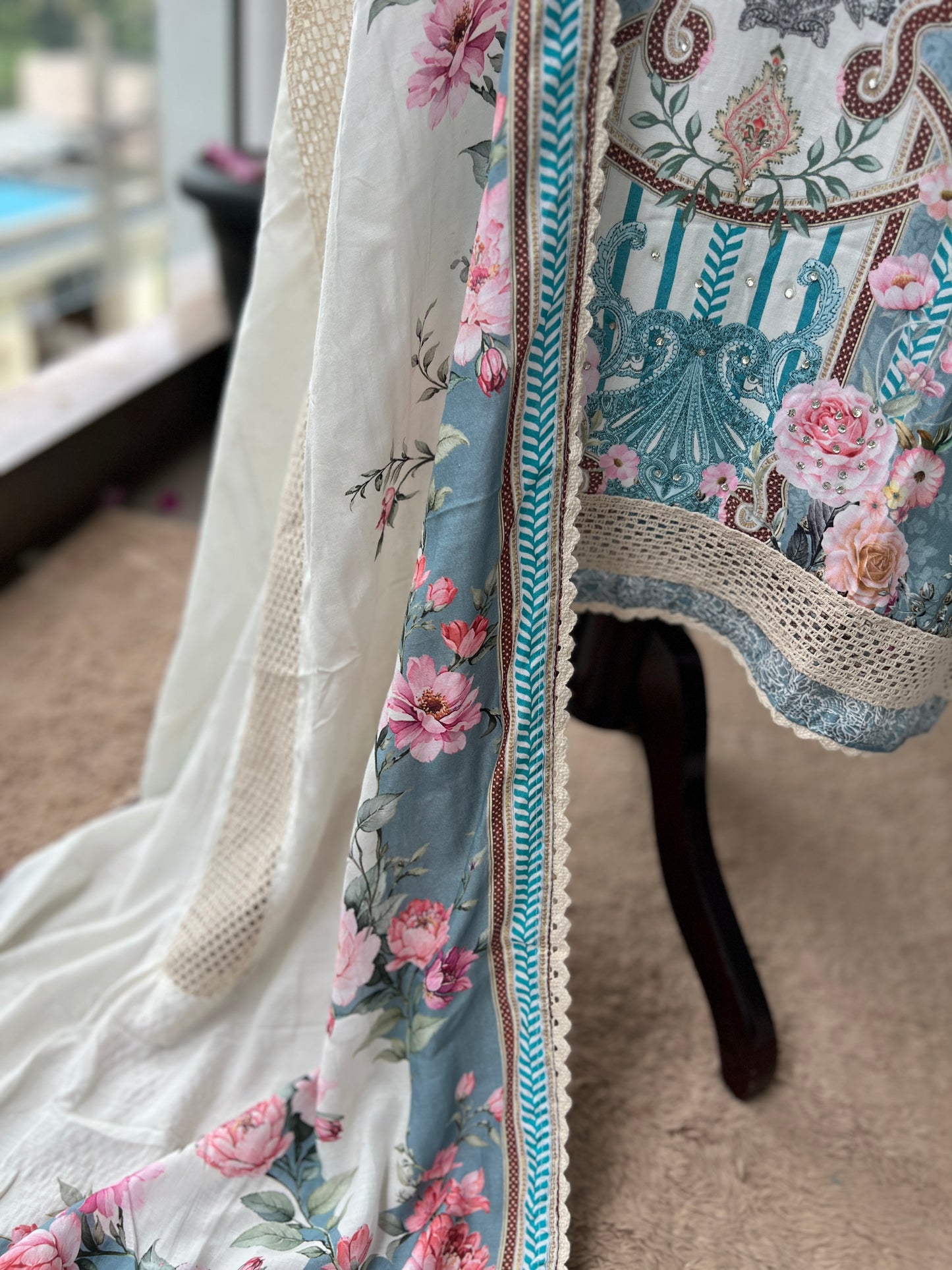 Karachi Charm – Maslin Printed Ready to Wear Suit with Lace Detailed Dupatta