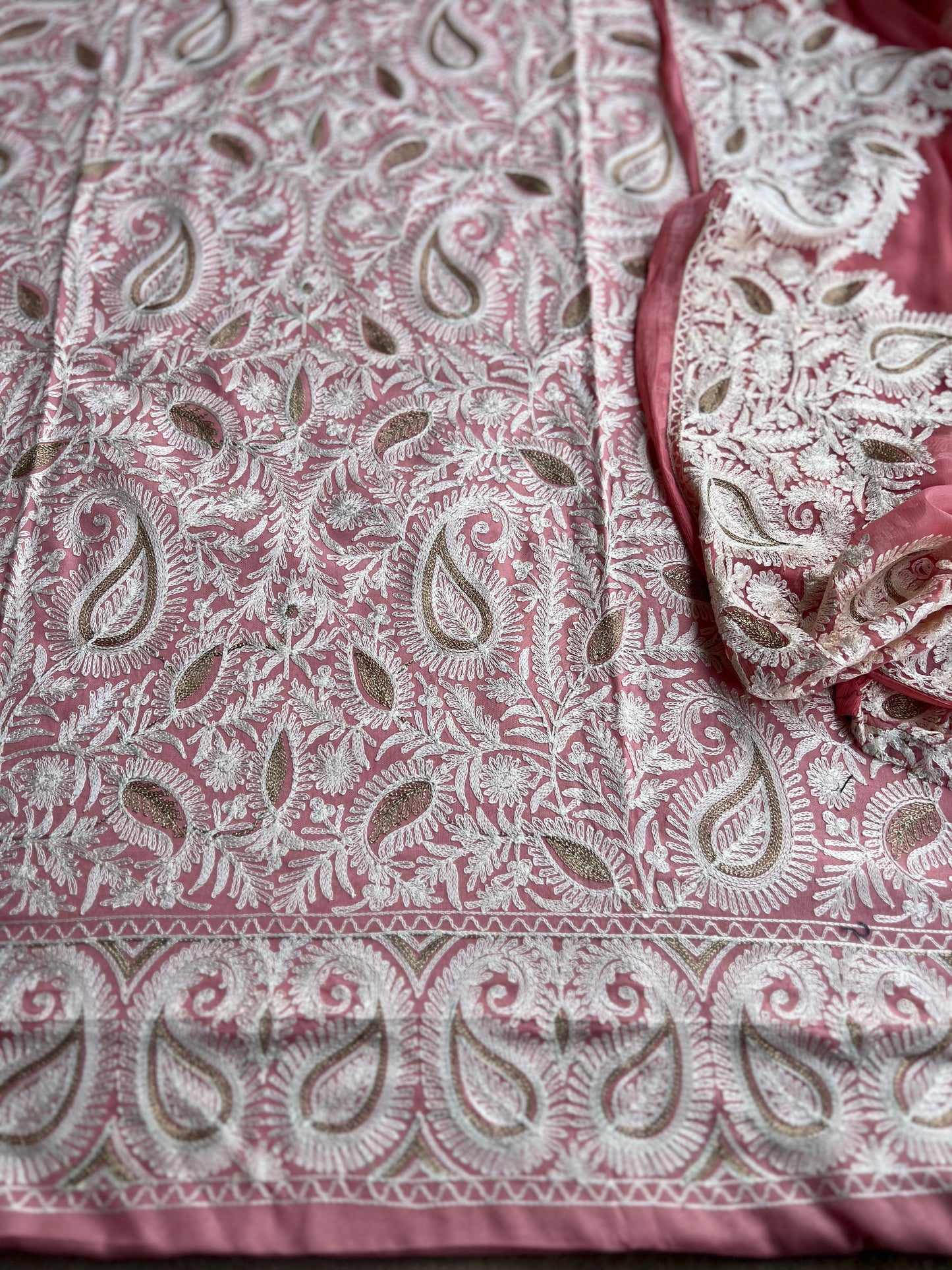 Blush Pink Timeless Kashmiri Unstitched Salwar Suit with Chiffon Dupatta