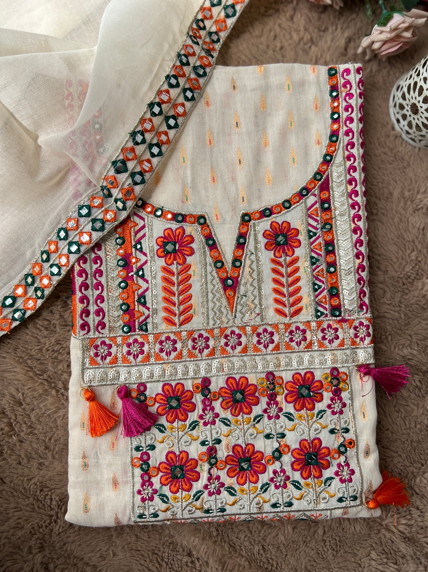 Mirror & Thread Embroidered Cotton suit set