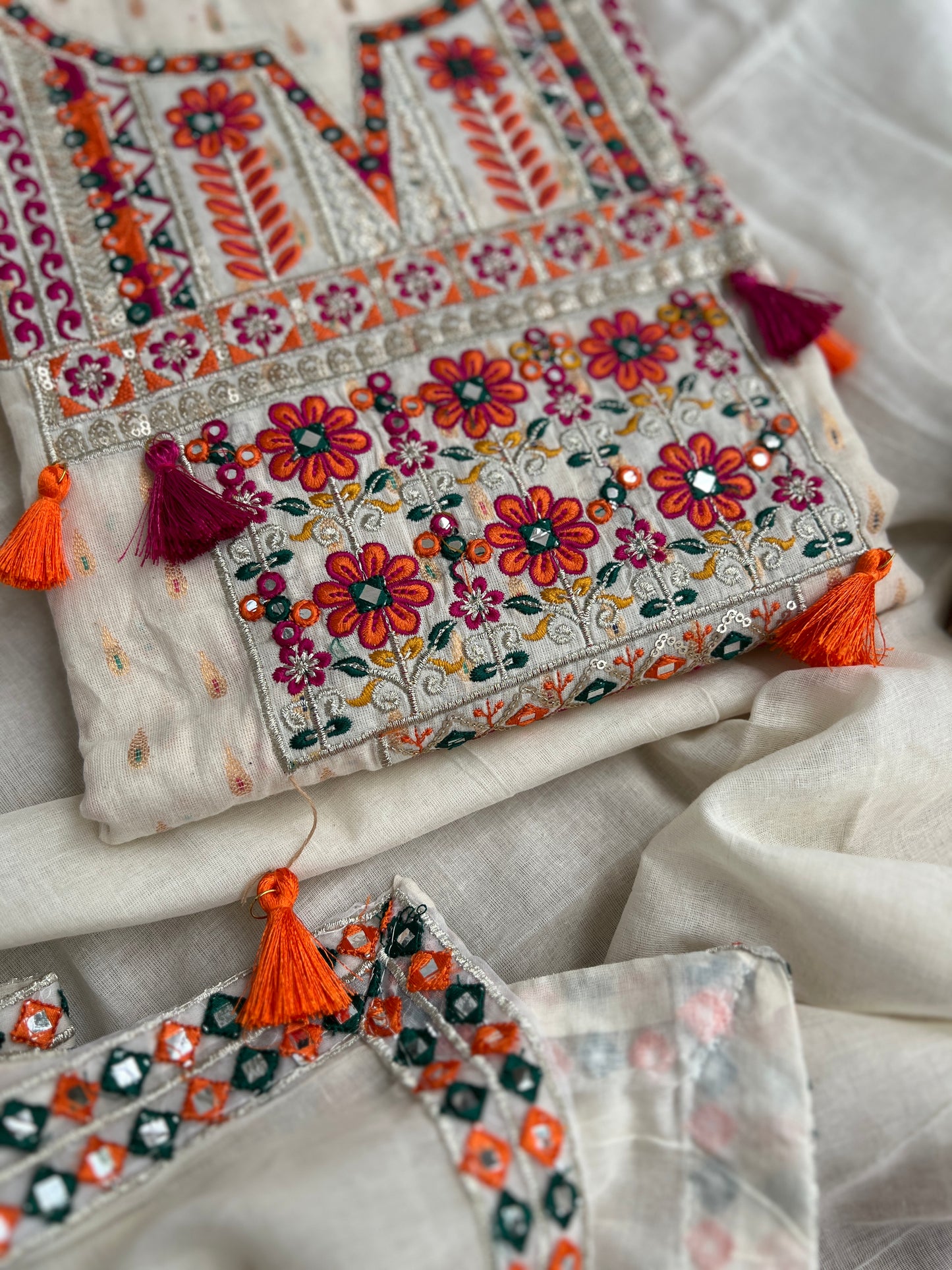 Mirror & Thread Embroidered Cotton suit set