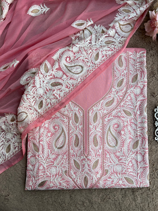 Blush Pink Timeless Kashmiri Unstitched Salwar Suit with Chiffon Dupatta