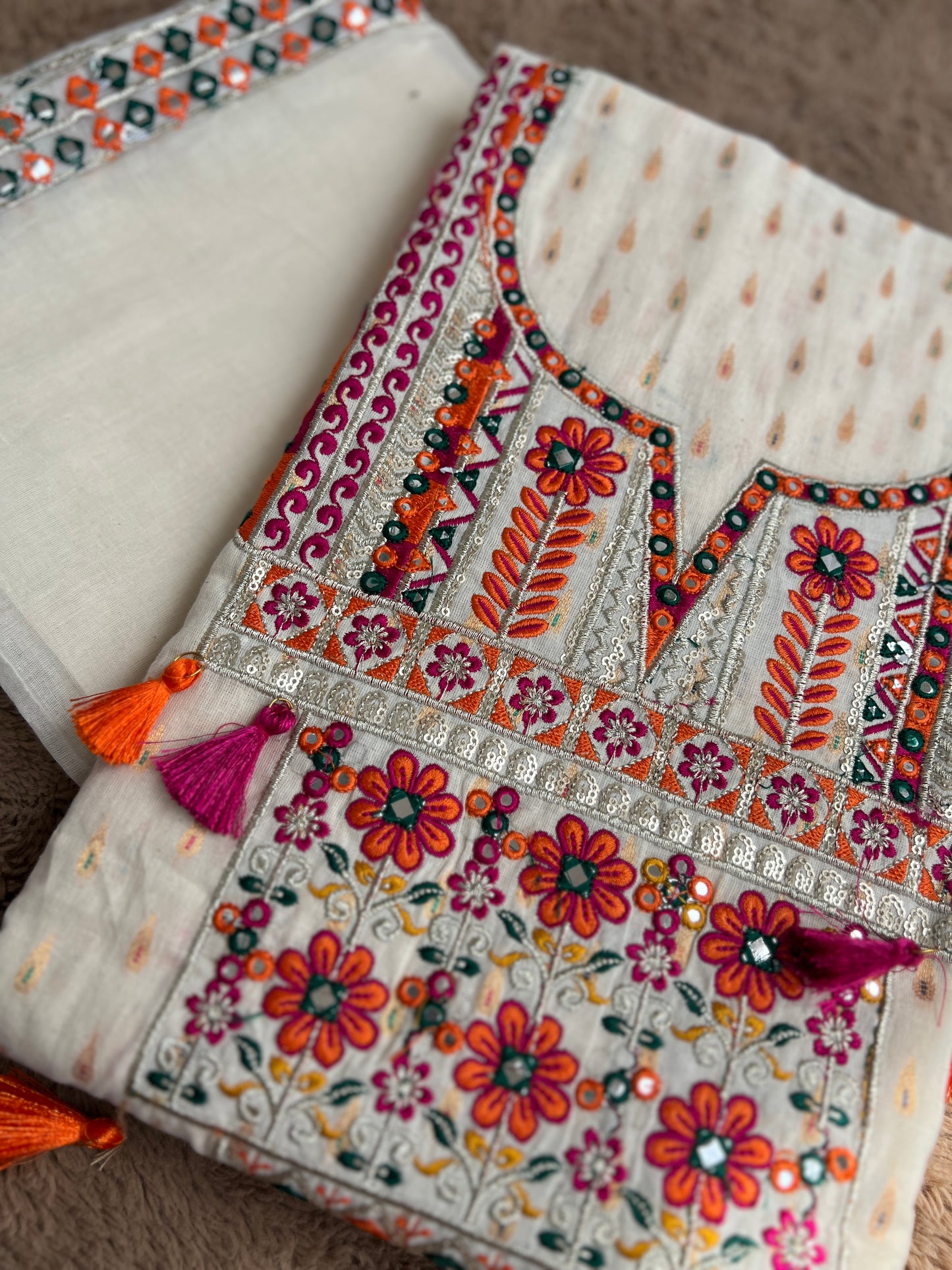 Mirror & Thread Embroidered Cotton suit set