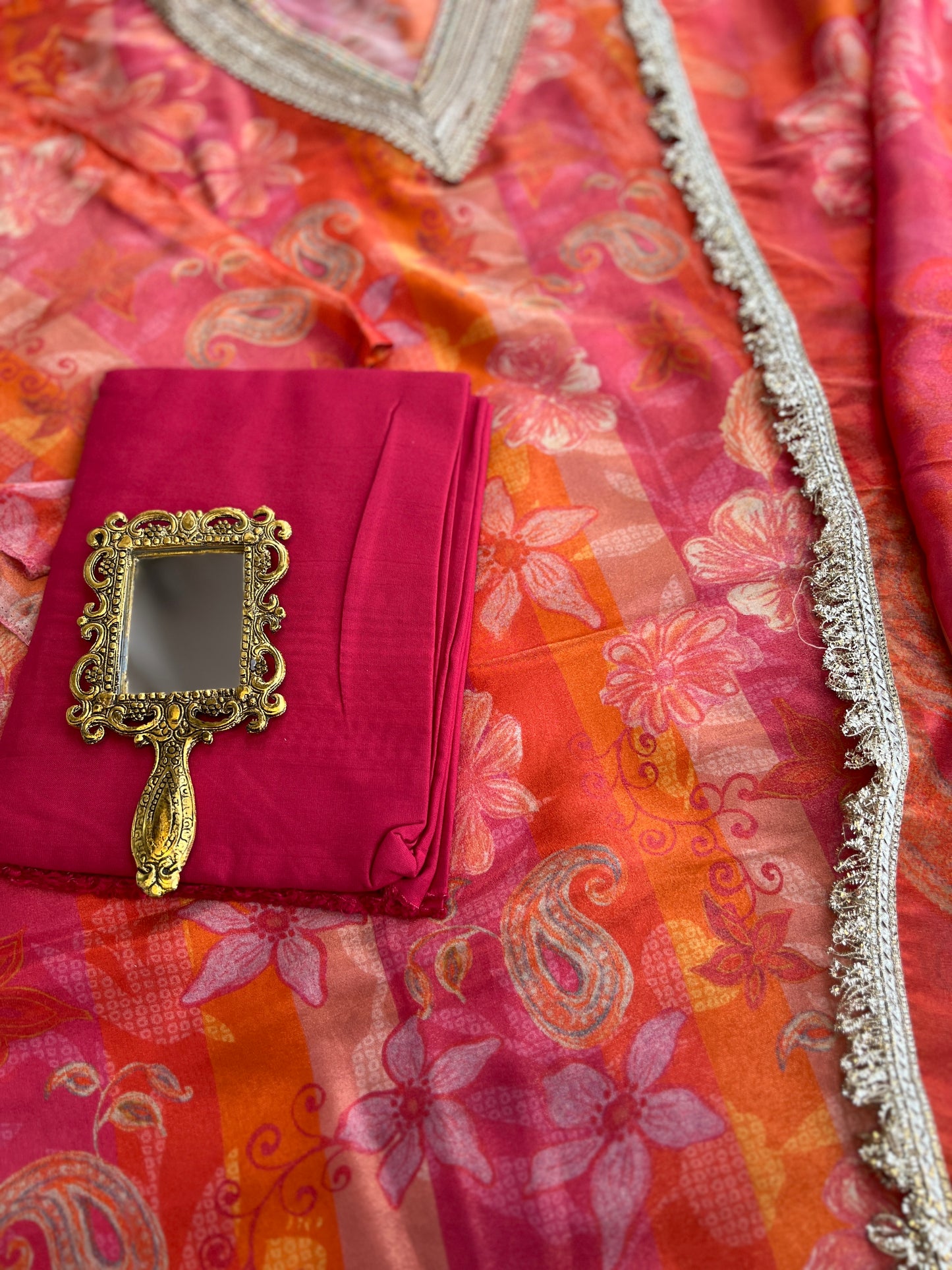 Sunset Blush Semi-Stitched Set with Stunning Lace Detailing