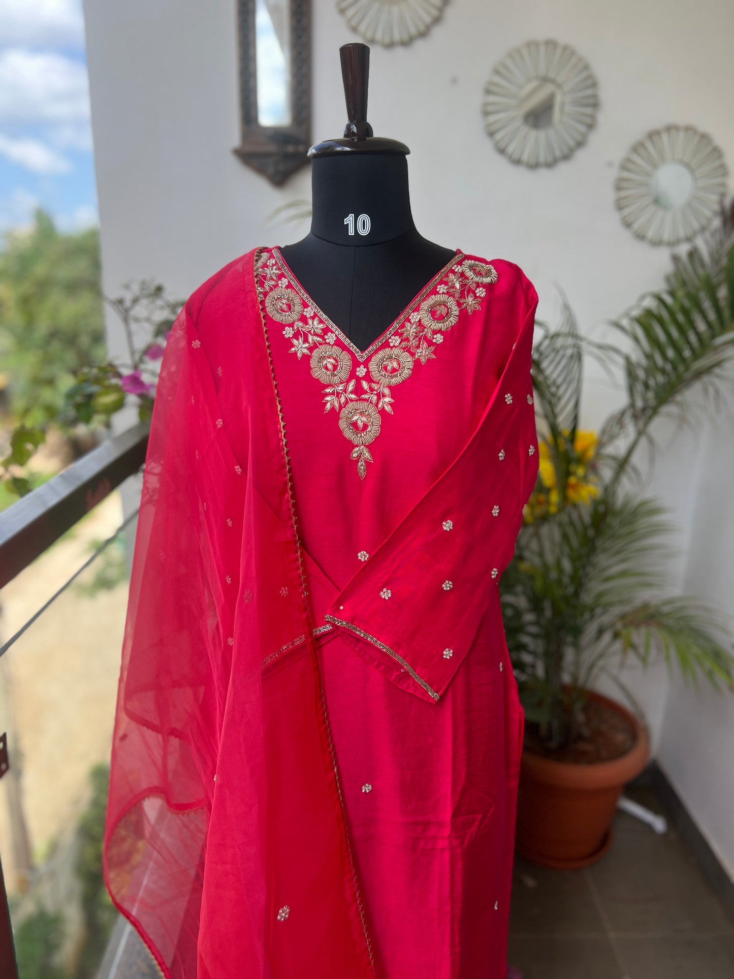 Dark Pink Dola Silk Suit with Handwork Ready to wear Salwar suit