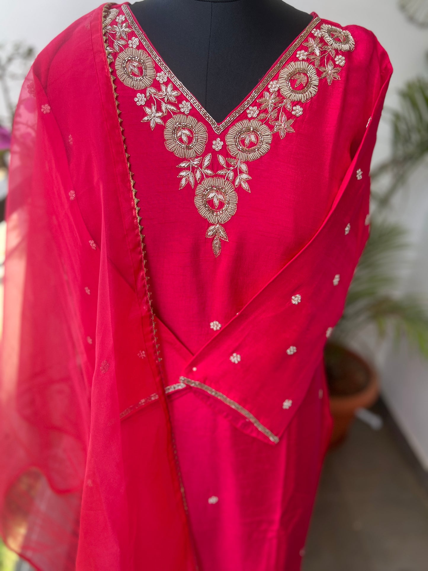Dark Pink Dola Silk Suit with Handwork Ready to wear Salwar suit