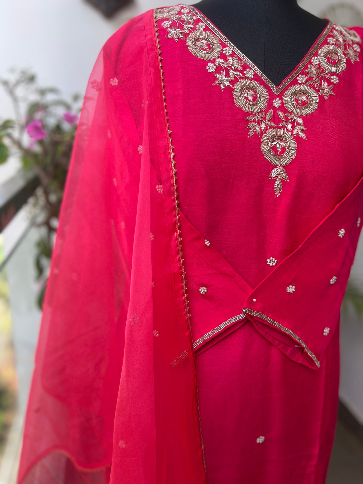 Dark Pink Dola Silk Suit with Handwork Ready to wear Salwar suit