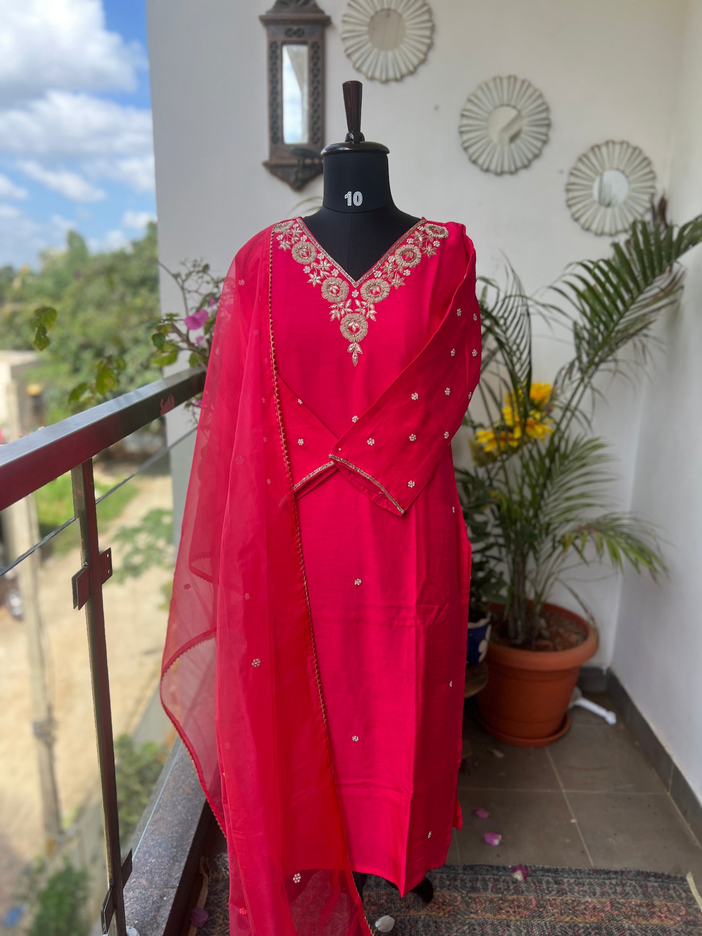 Dark Pink Dola Silk Suit with Handwork Ready to wear Salwar suit