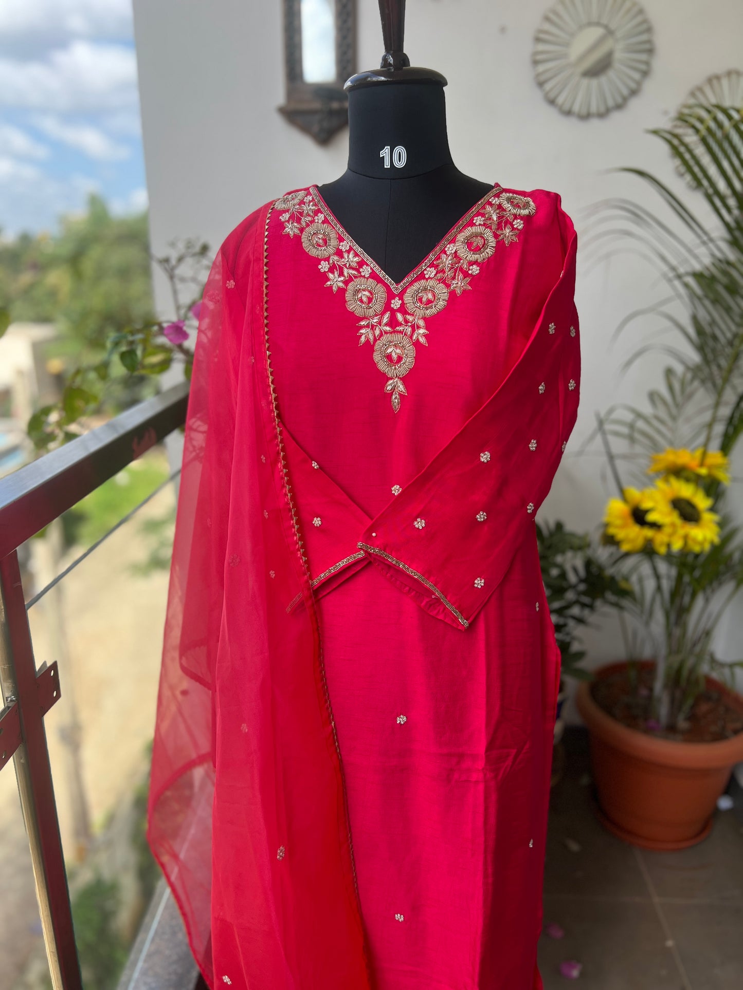 Dark Pink Dola Silk Suit with Handwork Ready to wear Salwar suit