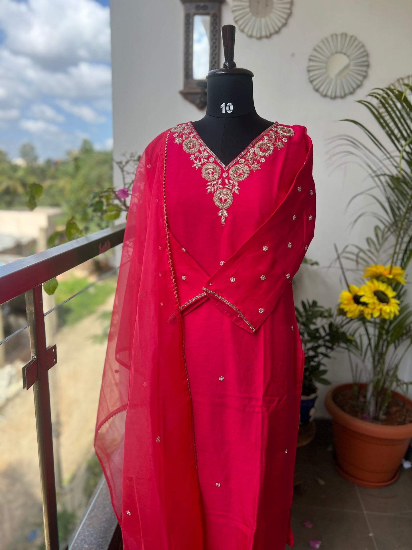 Dark Pink Dola Silk Suit with Handwork Ready to wear Salwar suit