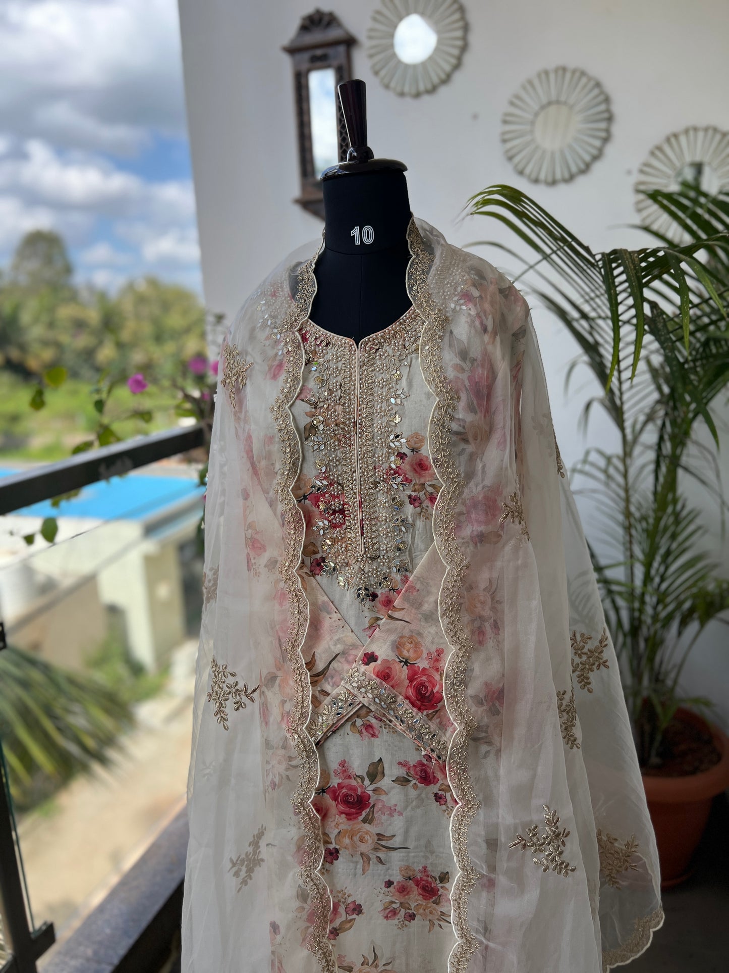 Elegance in Bloom – Ready to Wear Organza Handwork Salwar Suit with Net Embroidered Dupatta
