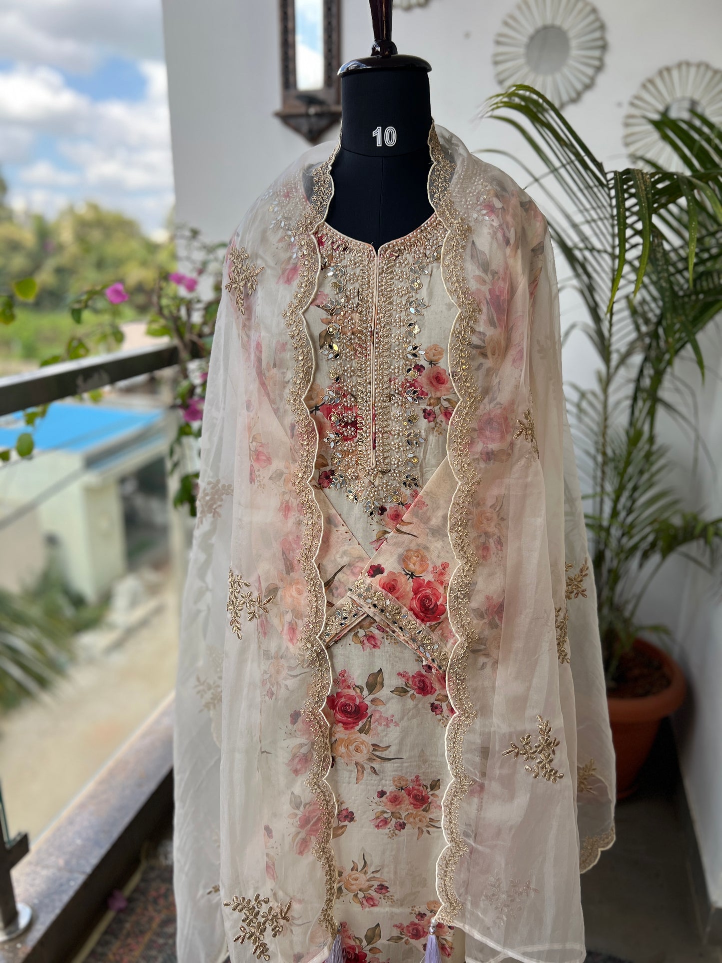 Elegance in Bloom – Ready to Wear Organza Handwork Salwar Suit with Net Embroidered Dupatta