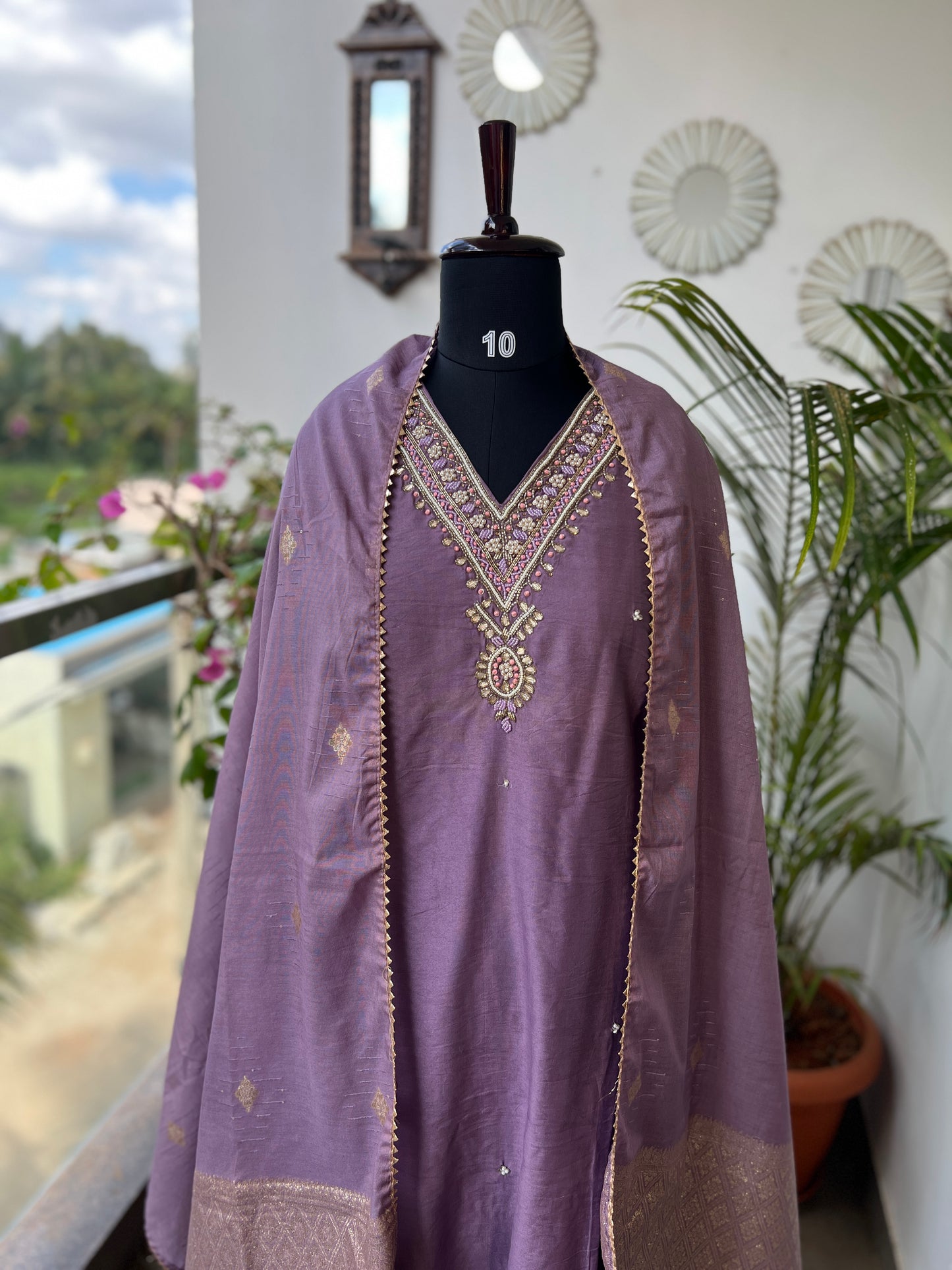 Stunning lavendar handwork ready to wear Suit