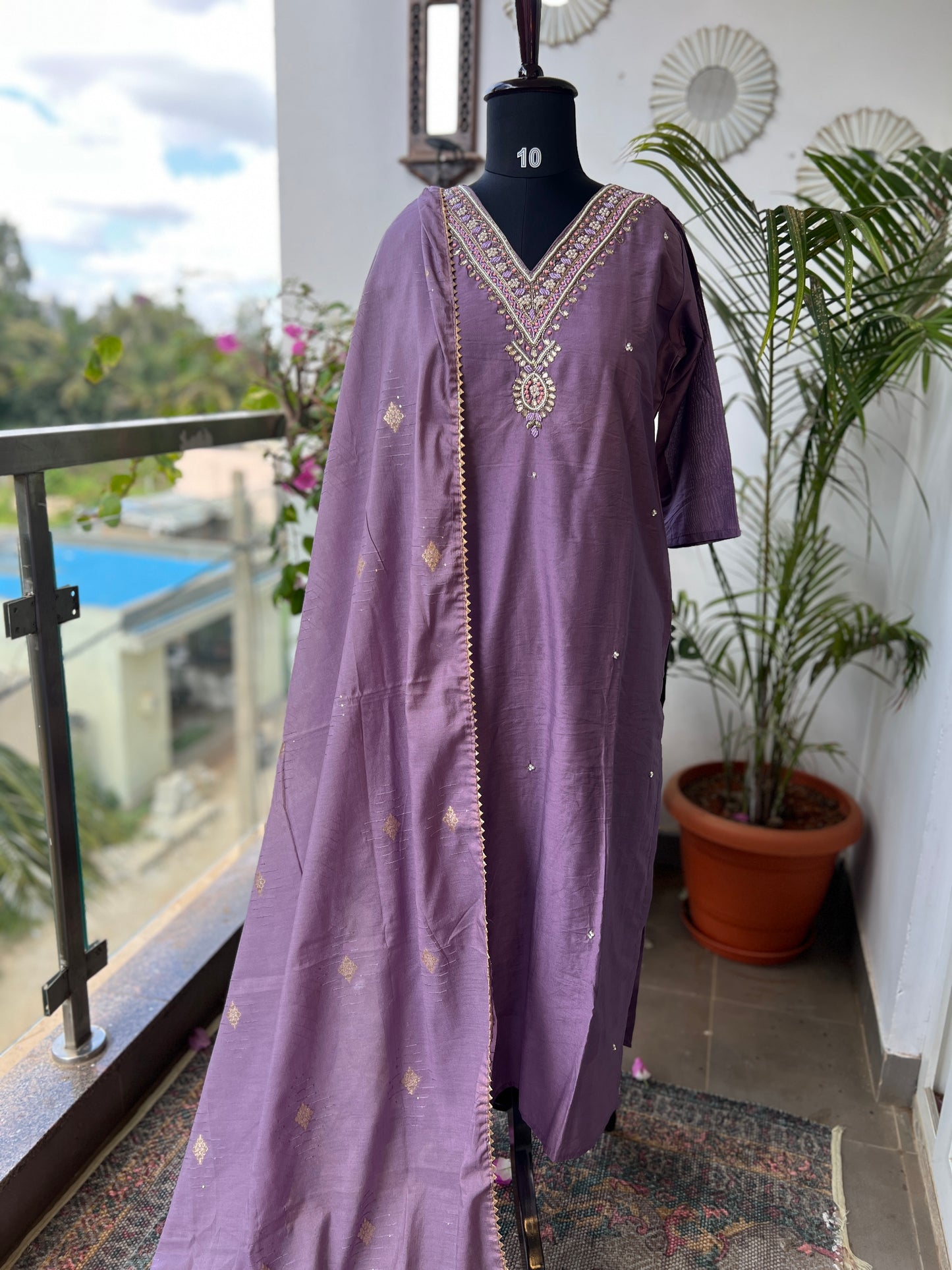 Stunning lavendar handwork ready to wear Suit