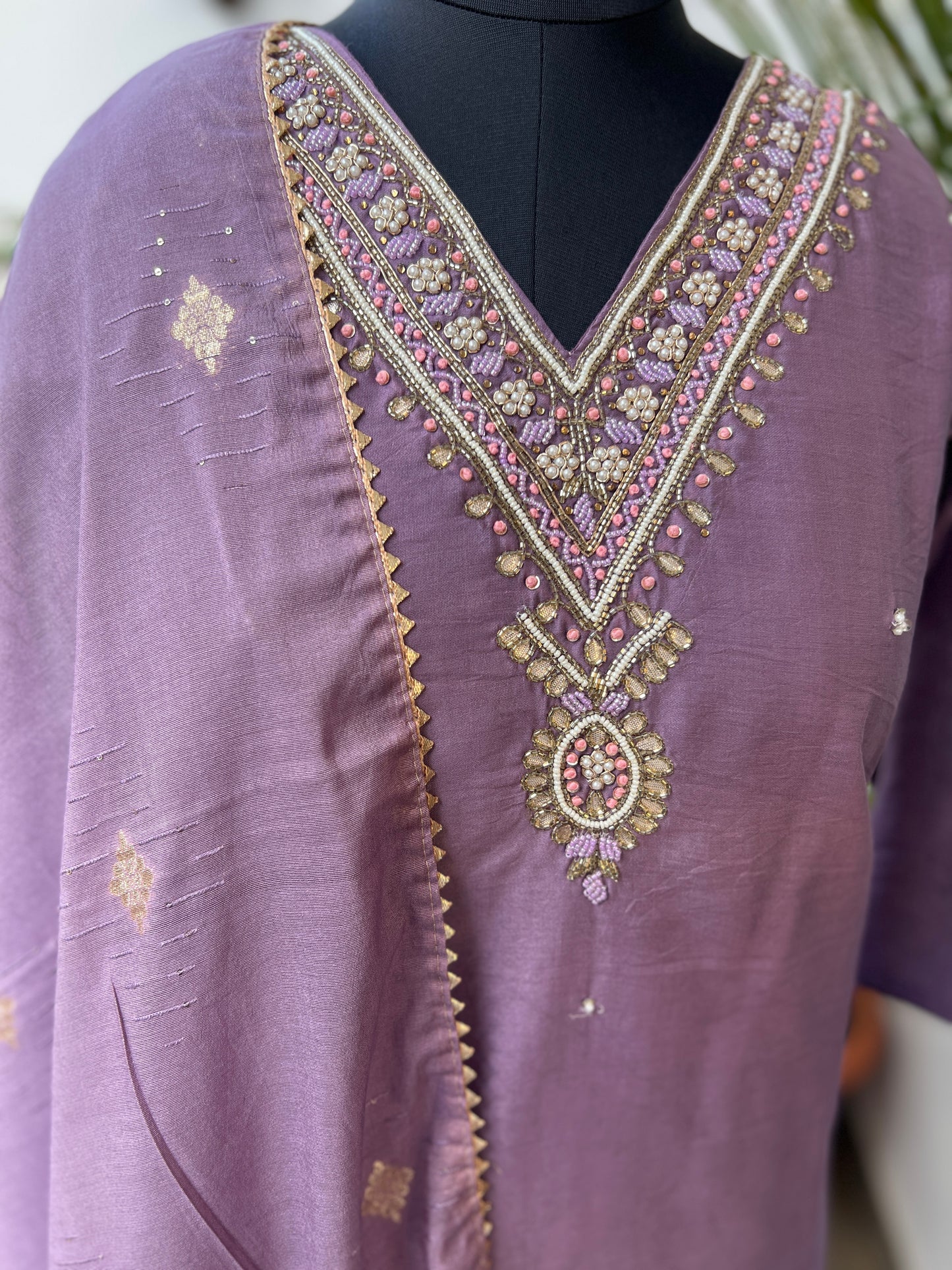 Stunning lavendar handwork ready to wear Suit