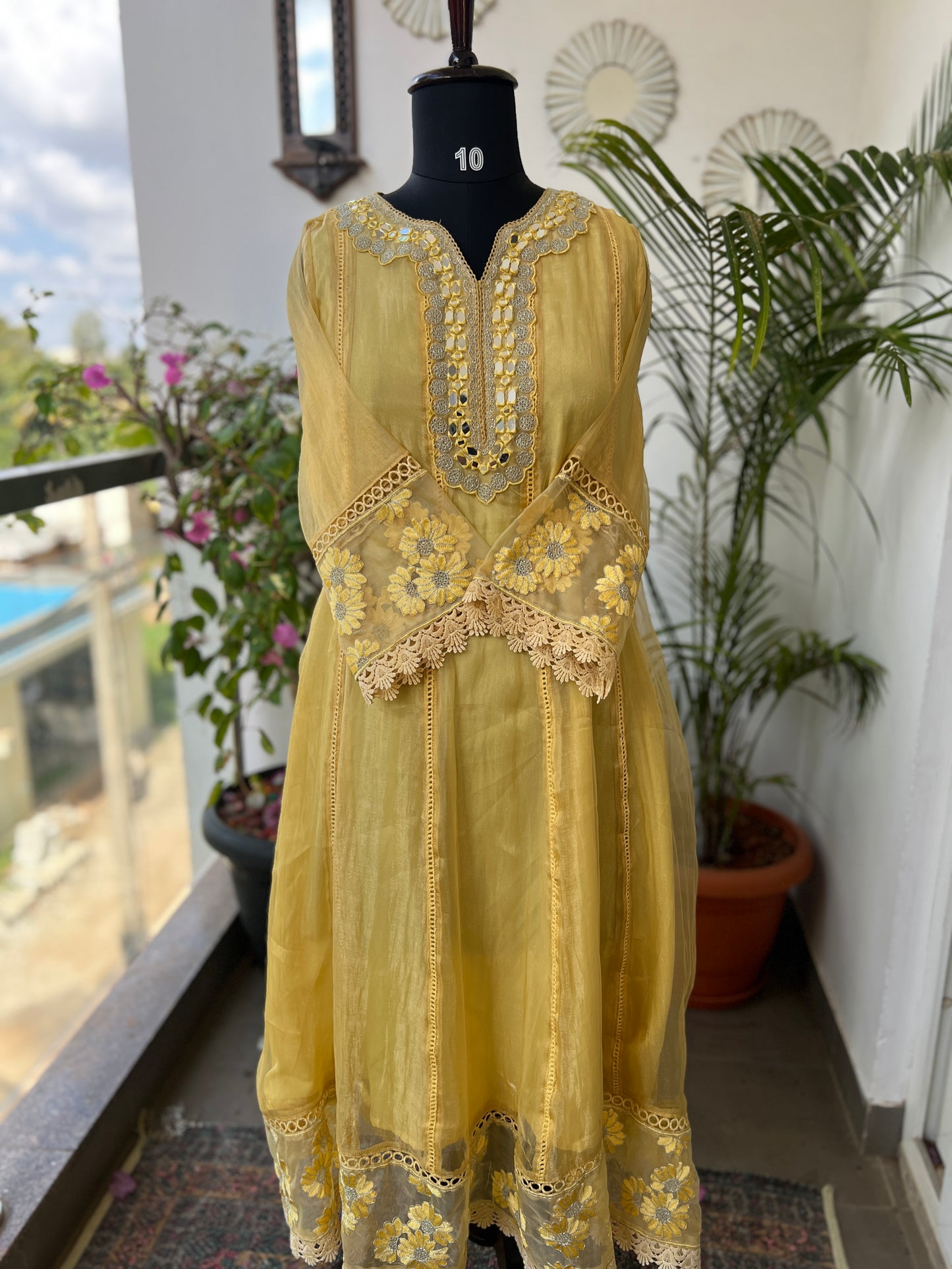 Yellow Shimmer Elegance with Mirror & Digital Dupatta