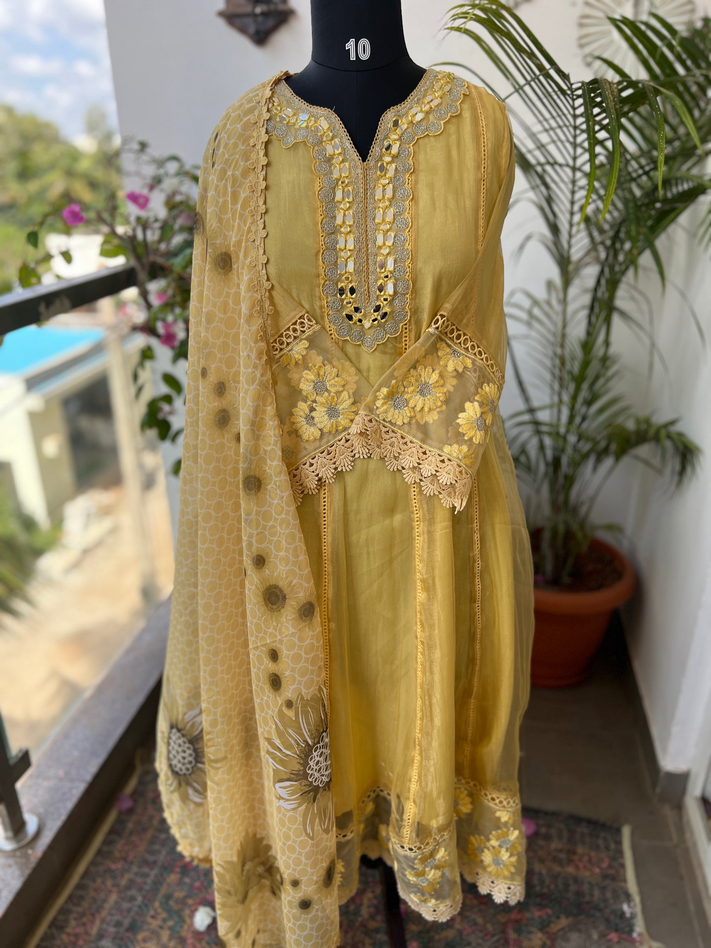 Yellow Shimmer Elegance with Mirror & Digital Dupatta