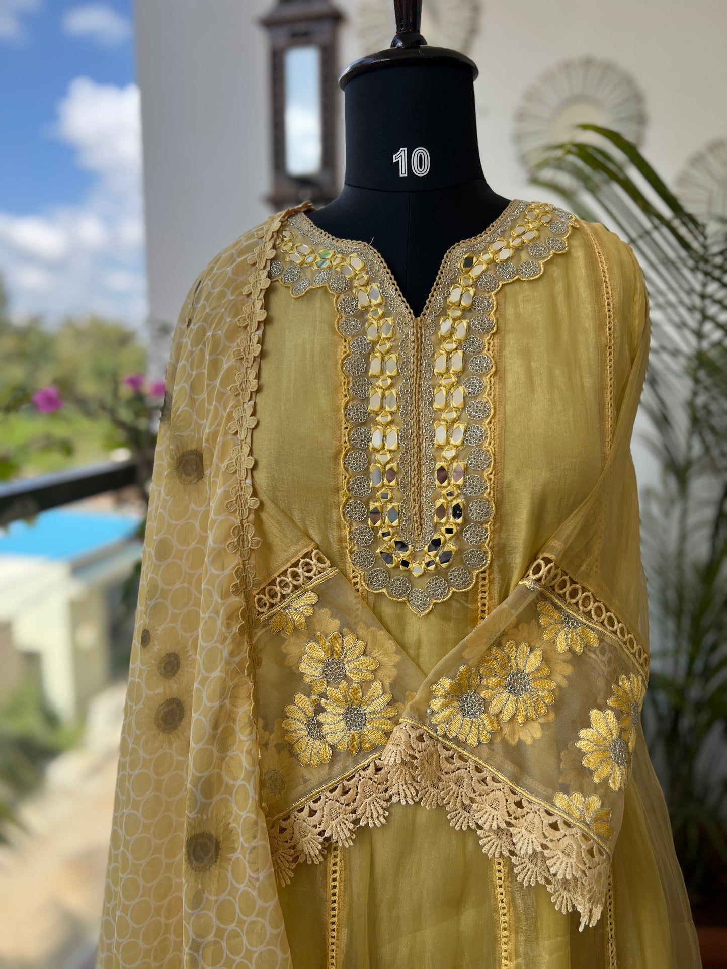 Yellow Shimmer Elegance with Mirror & Digital Dupatta