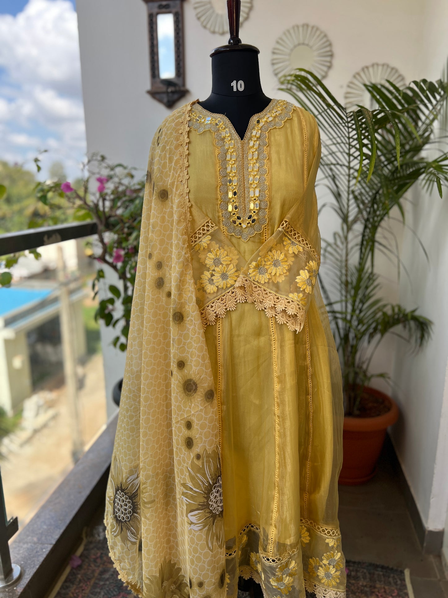 Yellow Shimmer Elegance with Mirror & Digital Dupatta