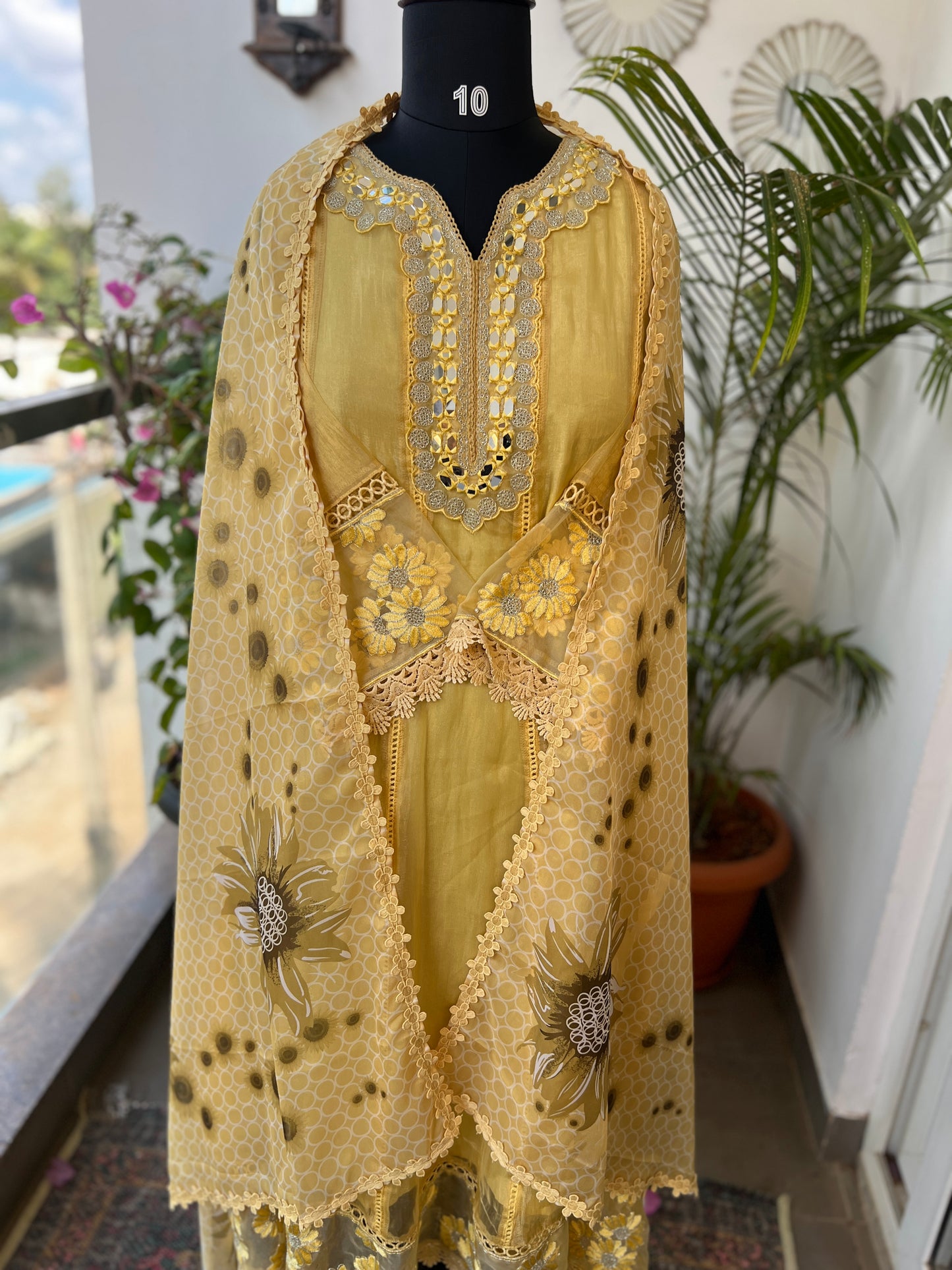 Yellow Shimmer Elegance with Mirror & Digital Dupatta