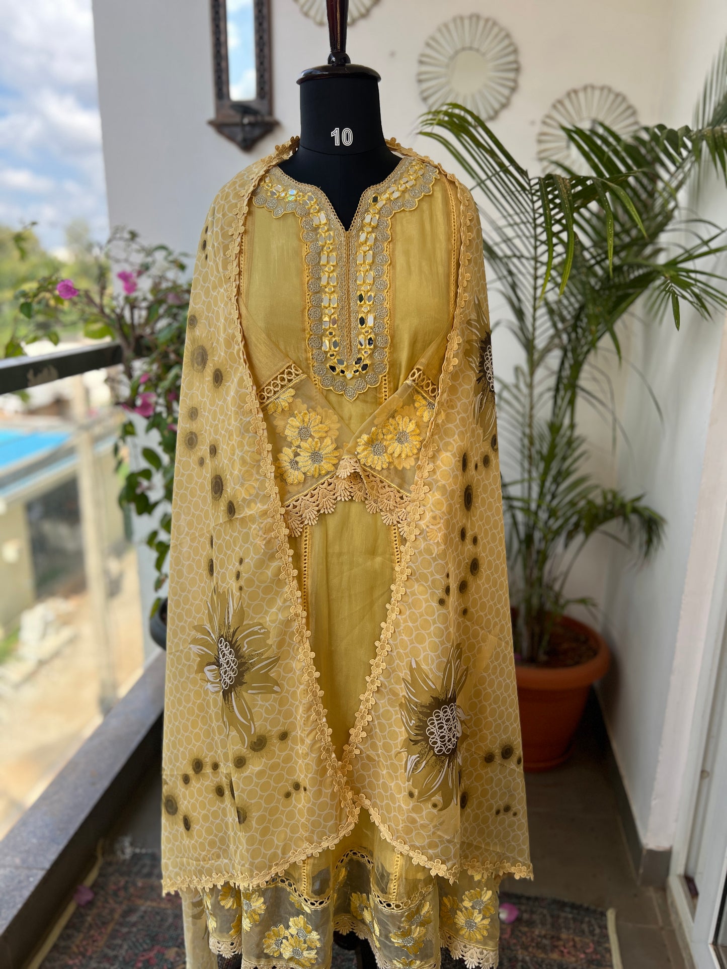 Yellow Shimmer Elegance with Mirror & Digital Dupatta