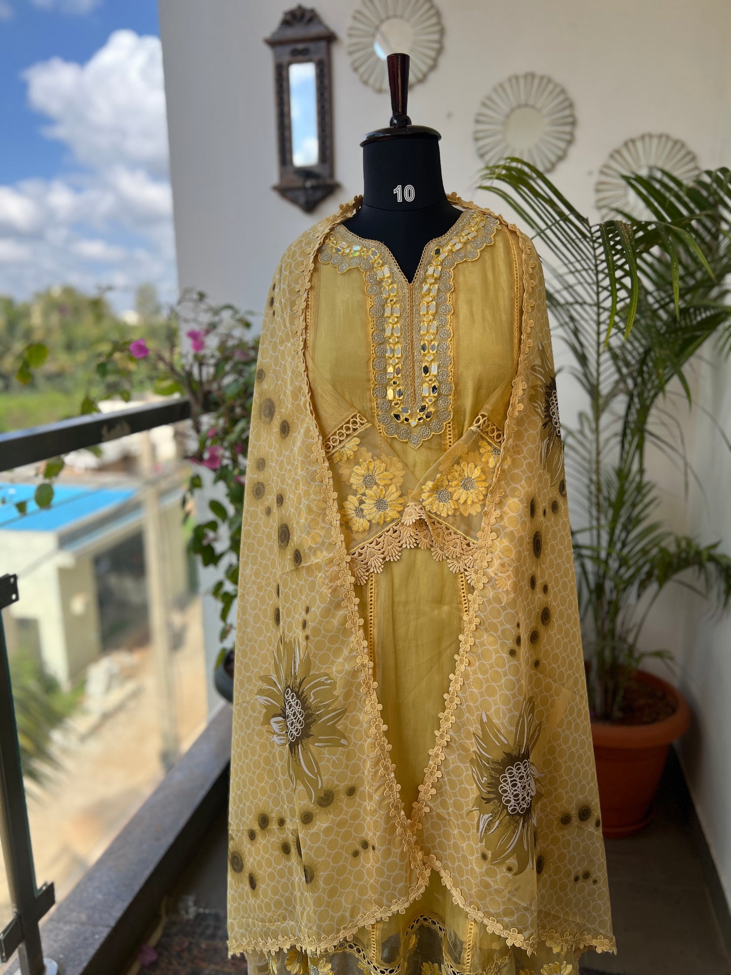 Yellow Shimmer Elegance with Mirror & Digital Dupatta