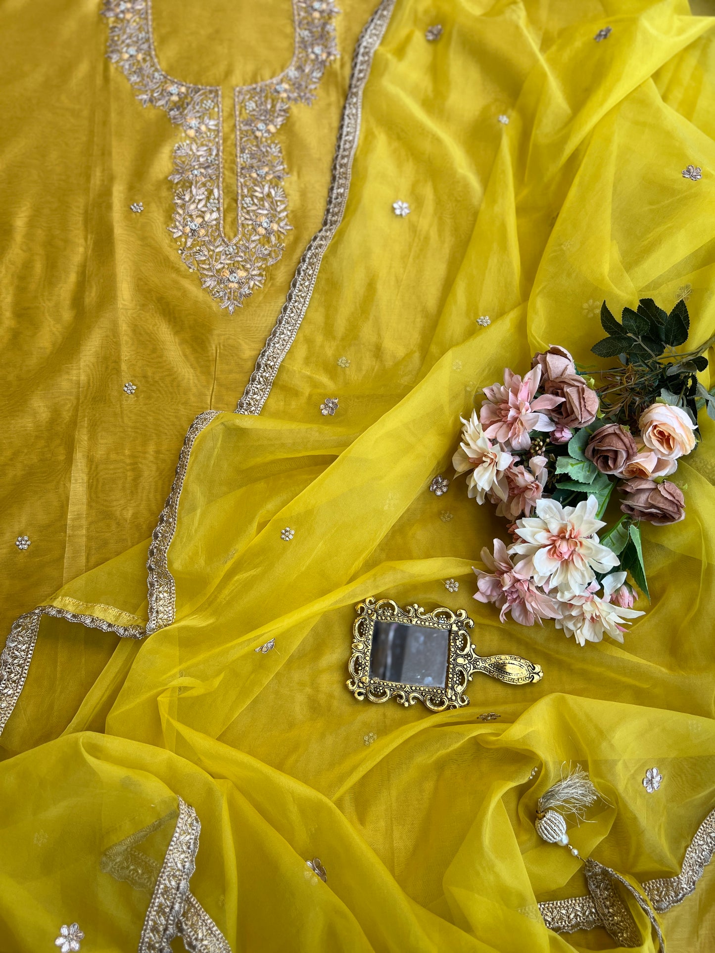 Sunlit Yellow Hand-Embroidered Chanderi Suit Set
