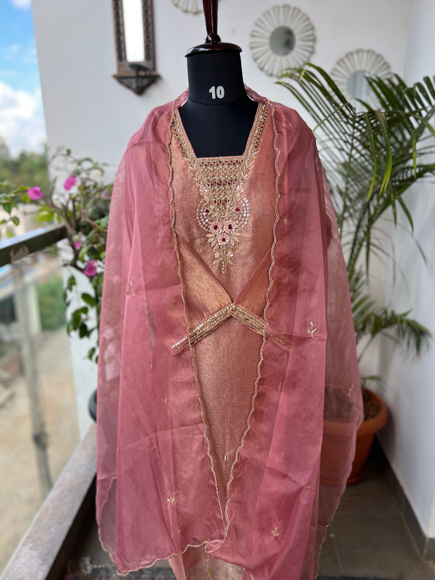 Shimmer Tissue Handworked Salwar Suit with Organza Dupatta – Festive Elegance