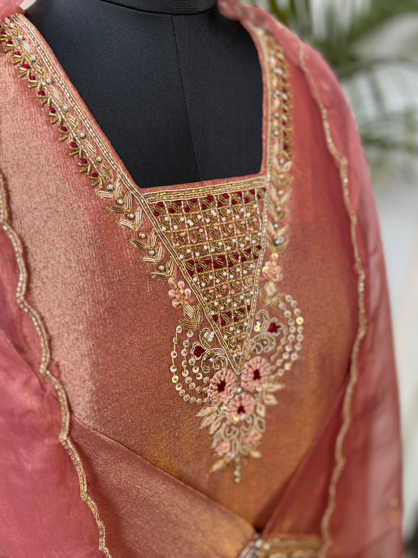 Shimmer Tissue Handworked Salwar Suit with Organza Dupatta – Festive Elegance