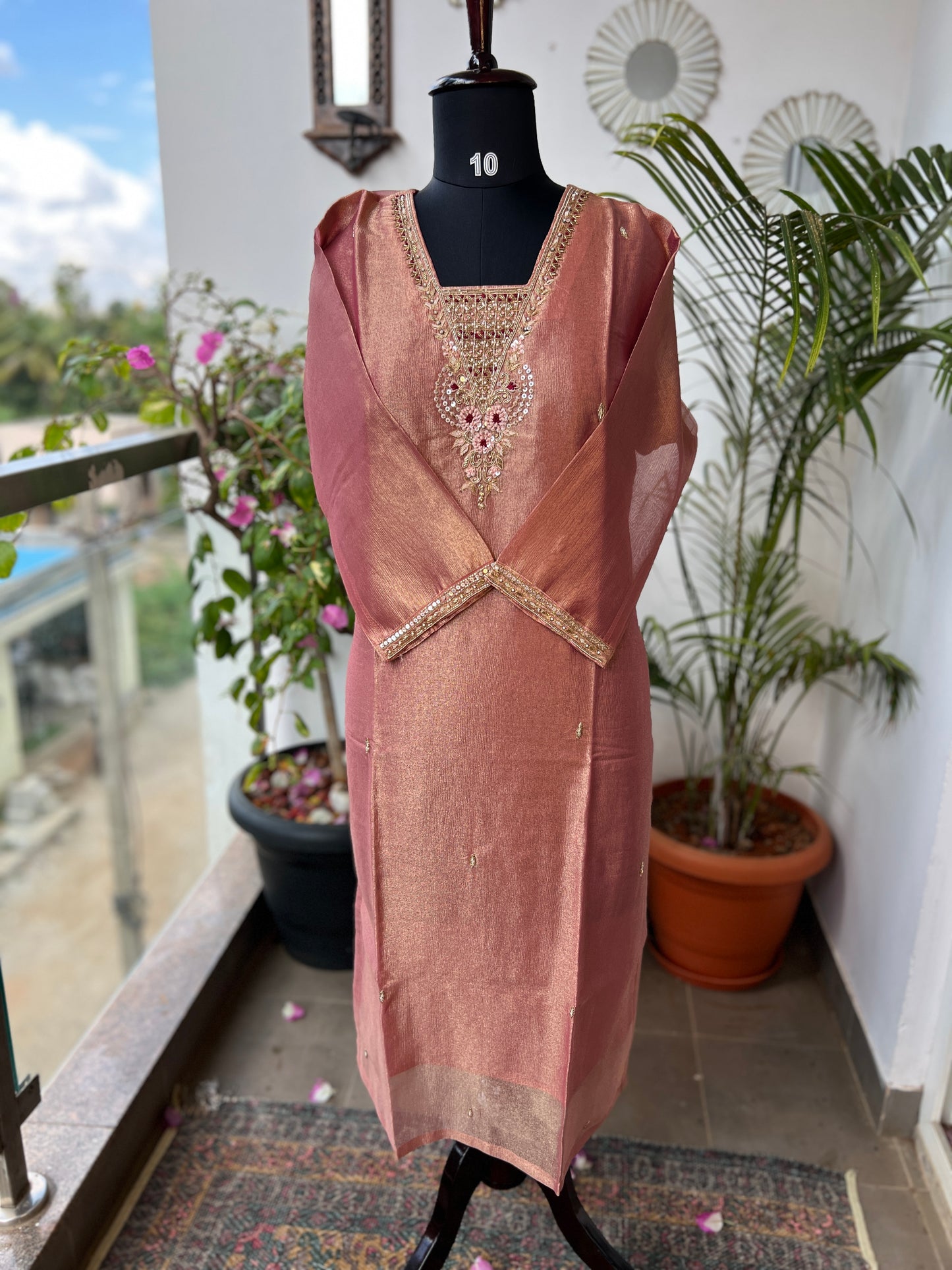 Shimmer Tissue Handworked Salwar Suit with Organza Dupatta – Festive Elegance