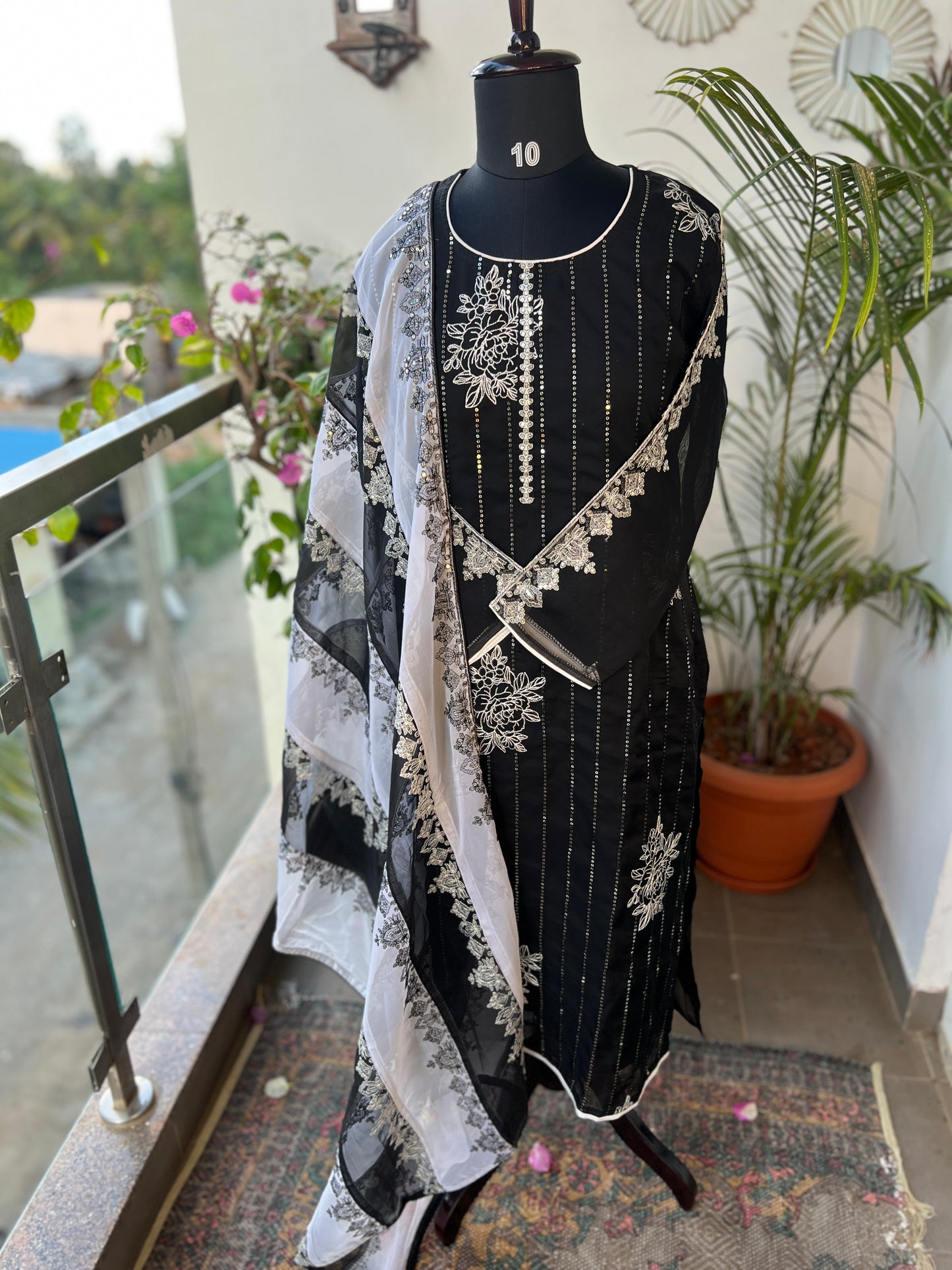 Black & White Sequin Embroidered Pakistani Style Salwar Suit