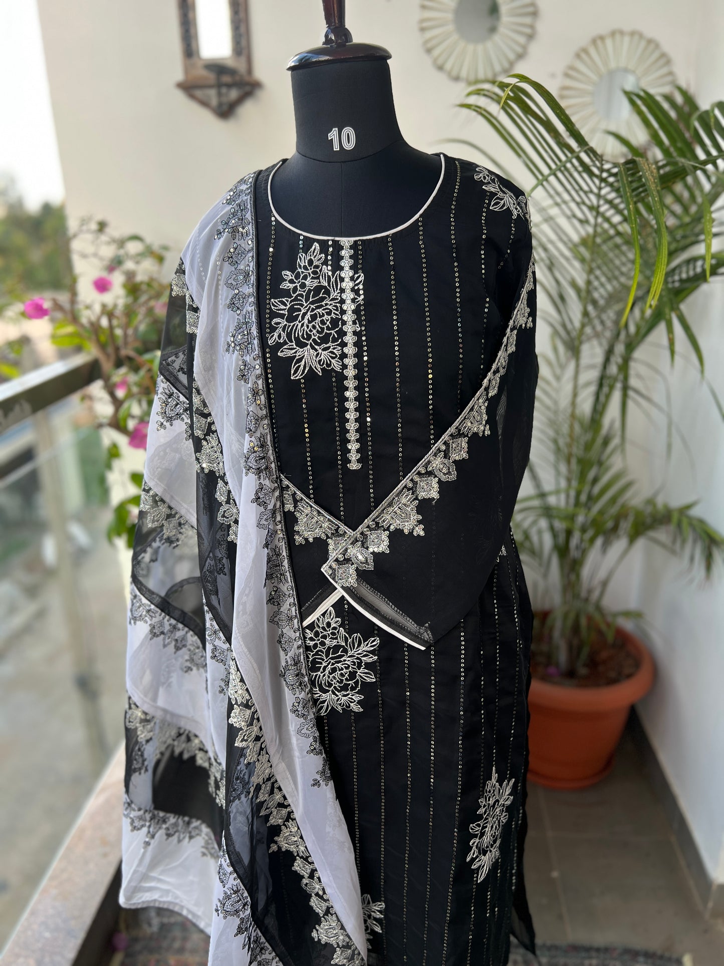 Black & White Sequin Embroidered Pakistani Style Salwar Suit