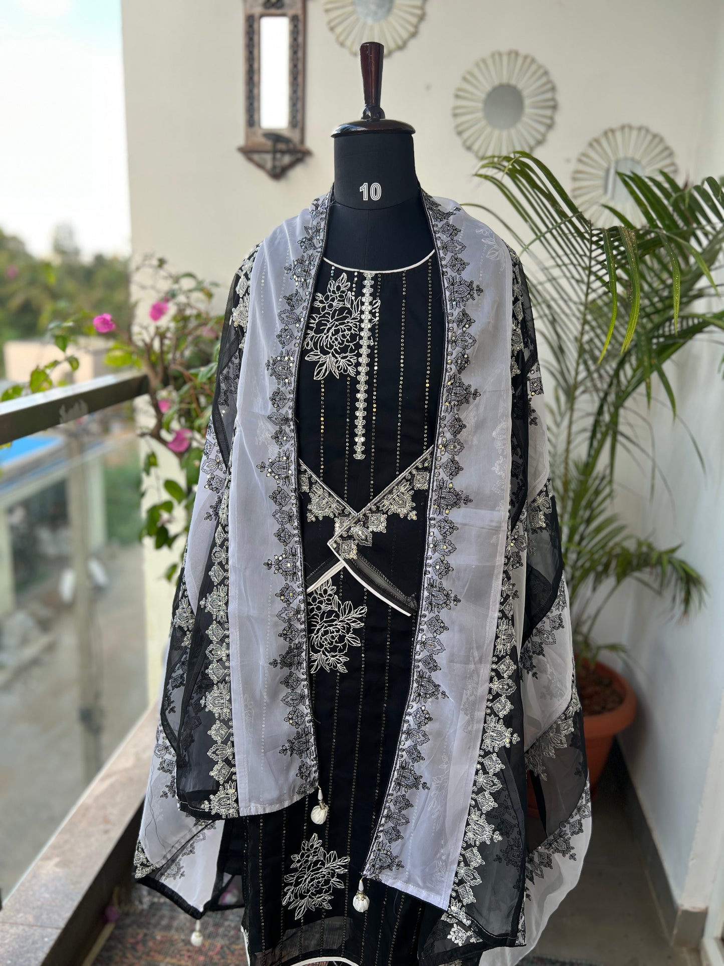 Black & White Sequin Embroidered Pakistani Style Salwar Suit