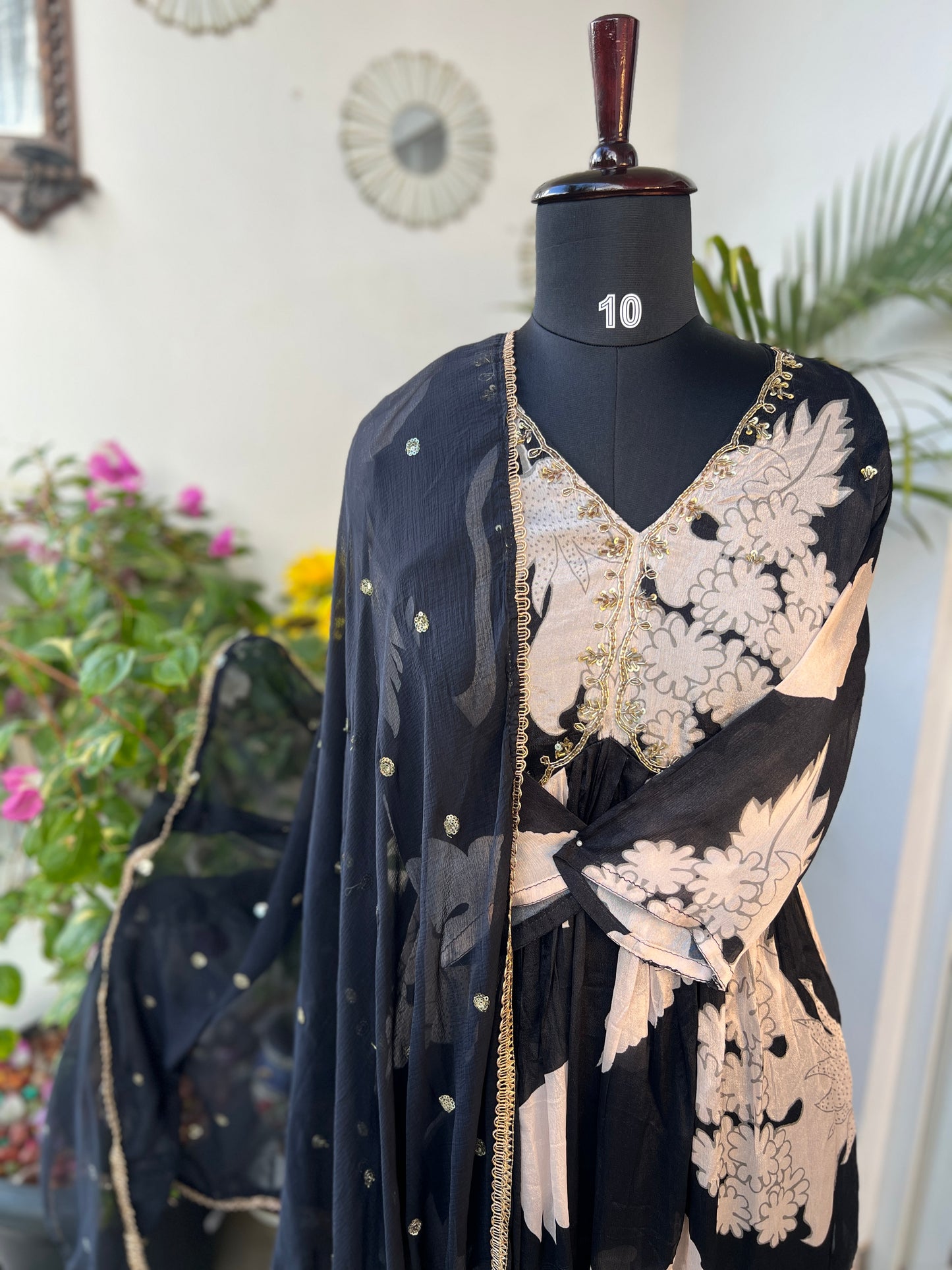 Black And White Aaliya cut ready to wear