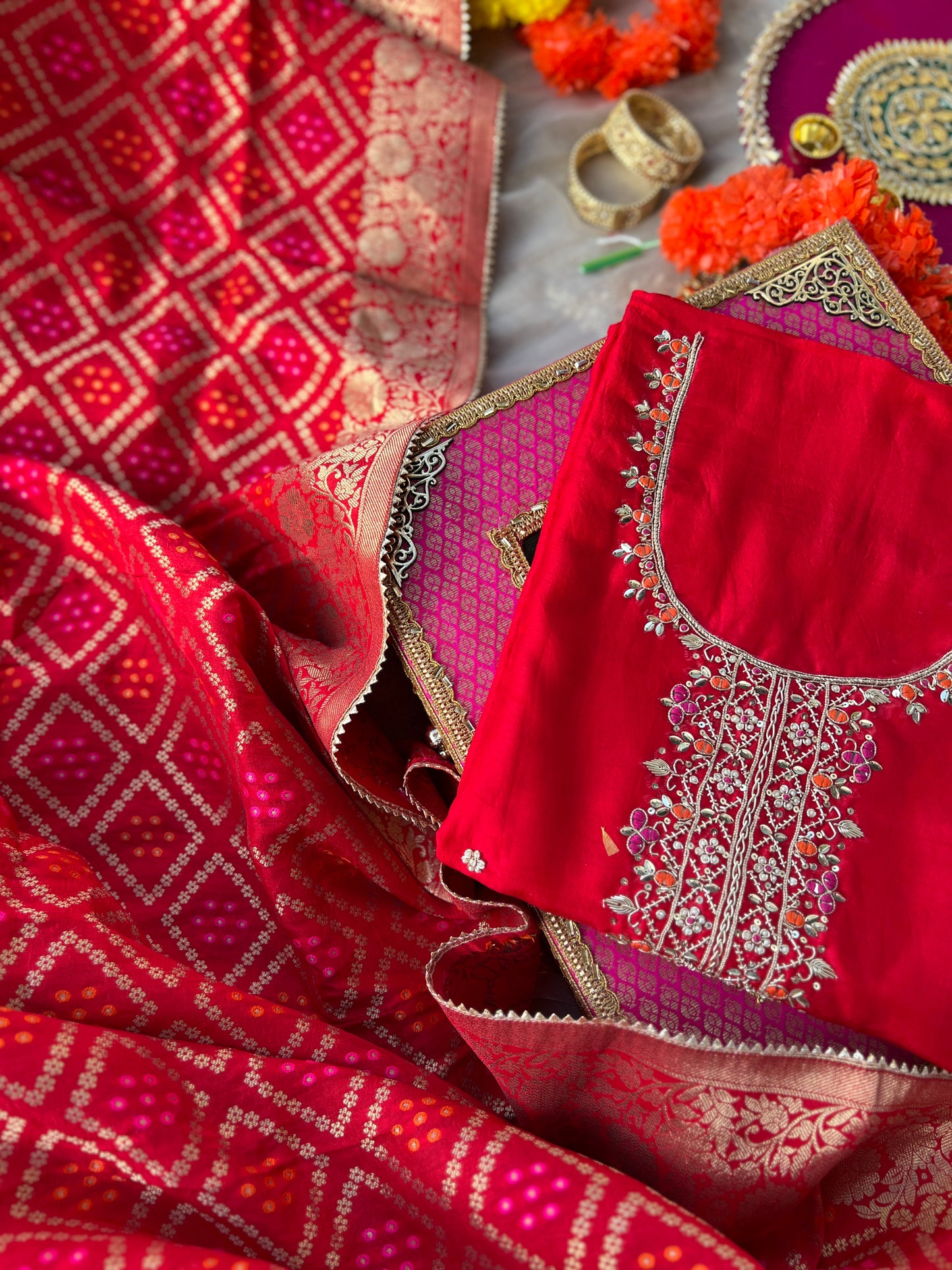 Radiant Red Charm with Bandhej Grace