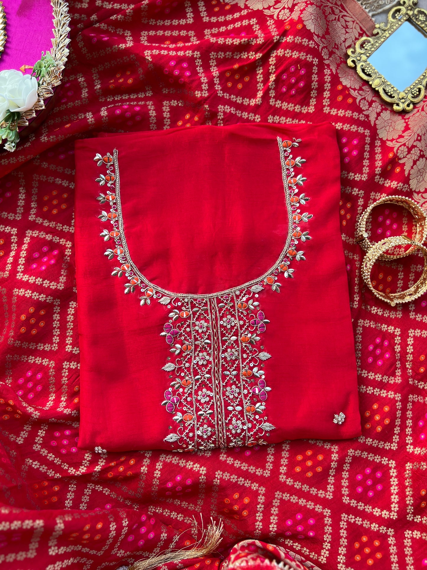 Radiant Red Charm with Bandhej Grace