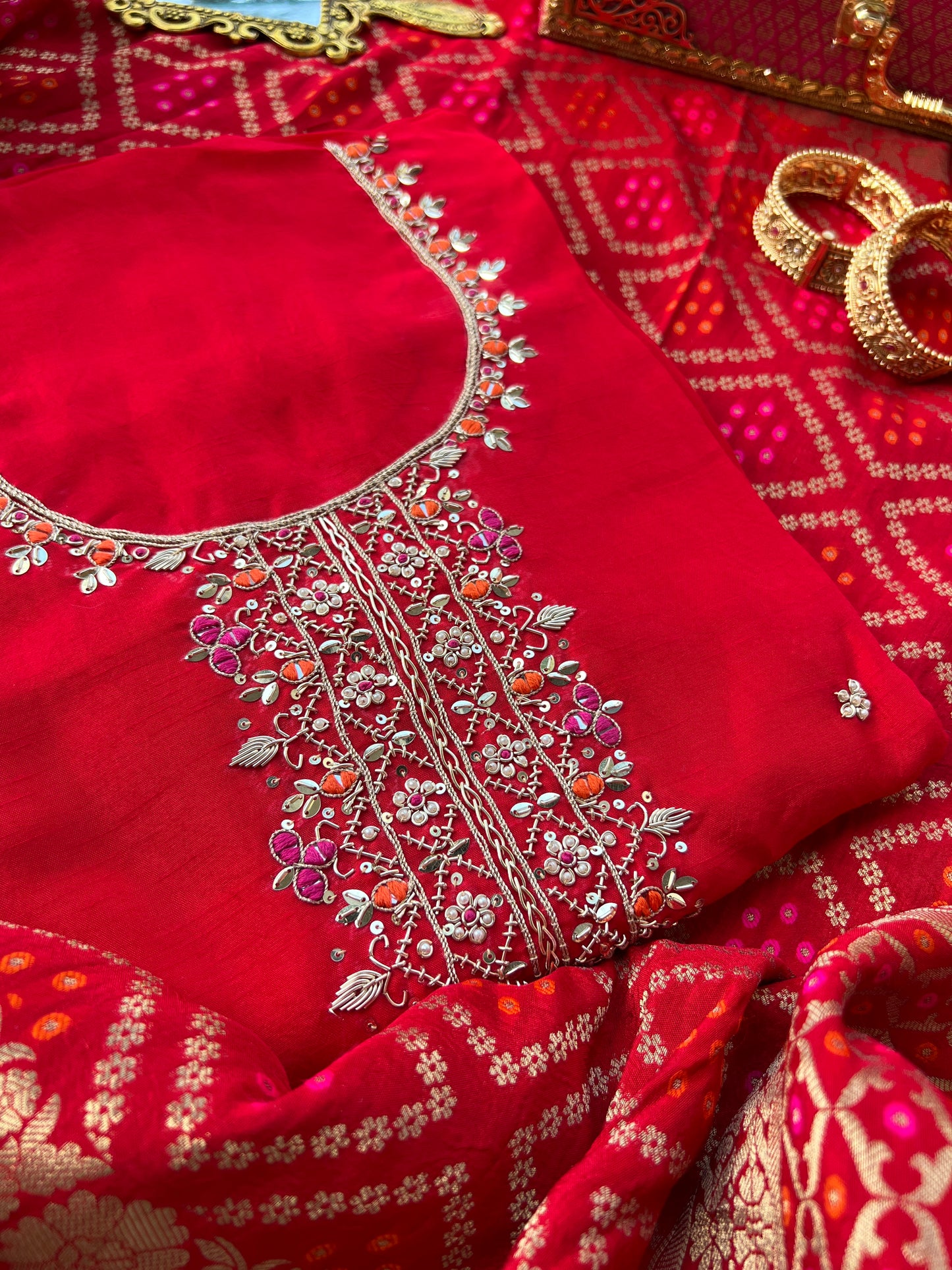 Radiant Red Charm with Bandhej Grace