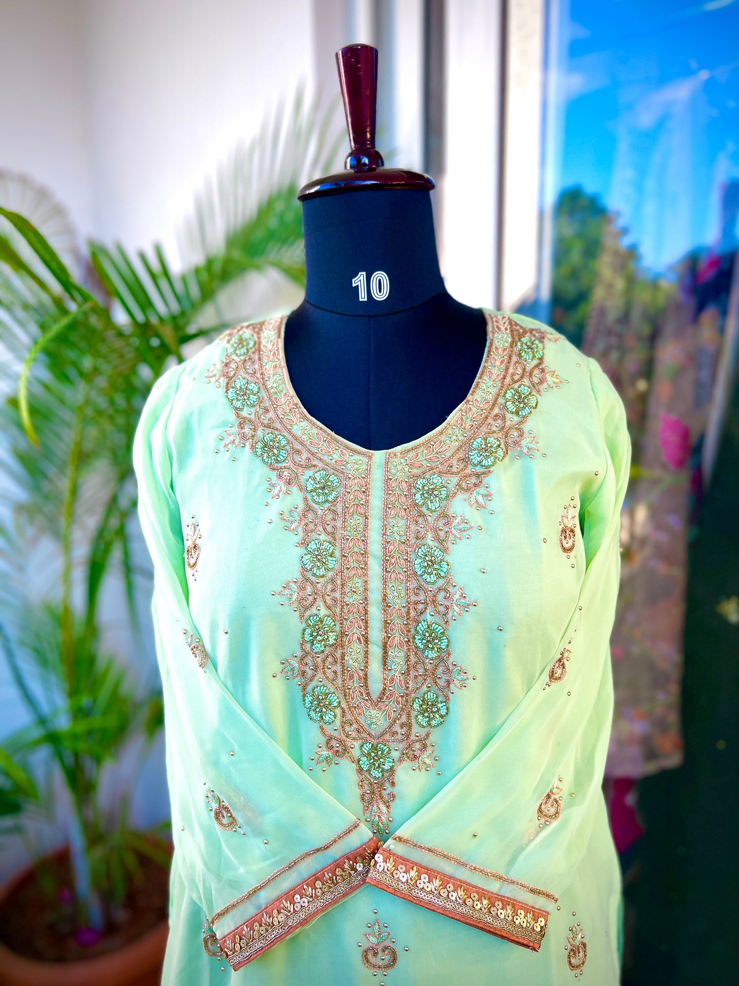 Mint Green Georgette Salwar Suit with Exclusive Handwork – Limited Edition