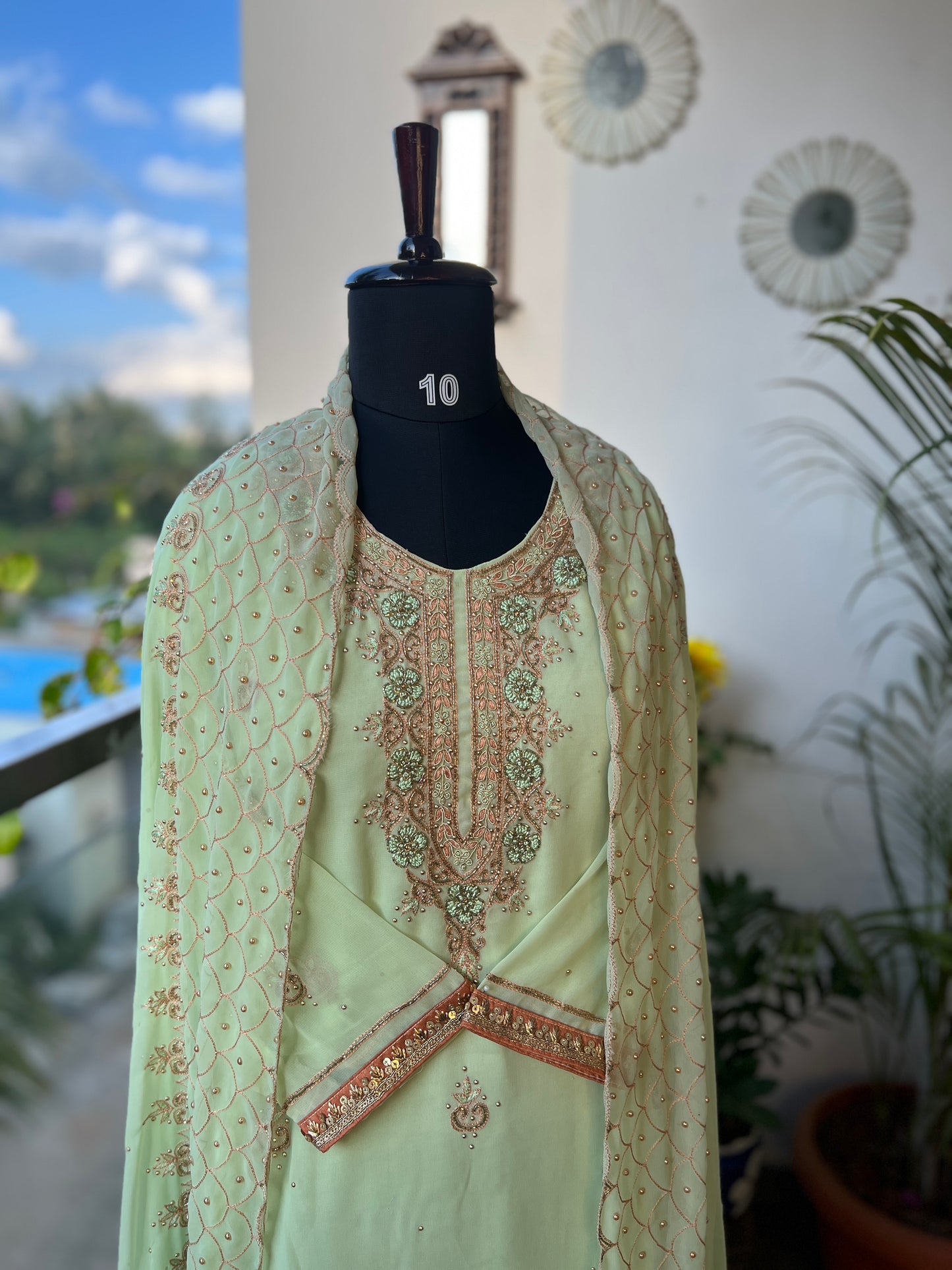 Mint Green Georgette Salwar Suit with Exclusive Handwork – Limited Edition