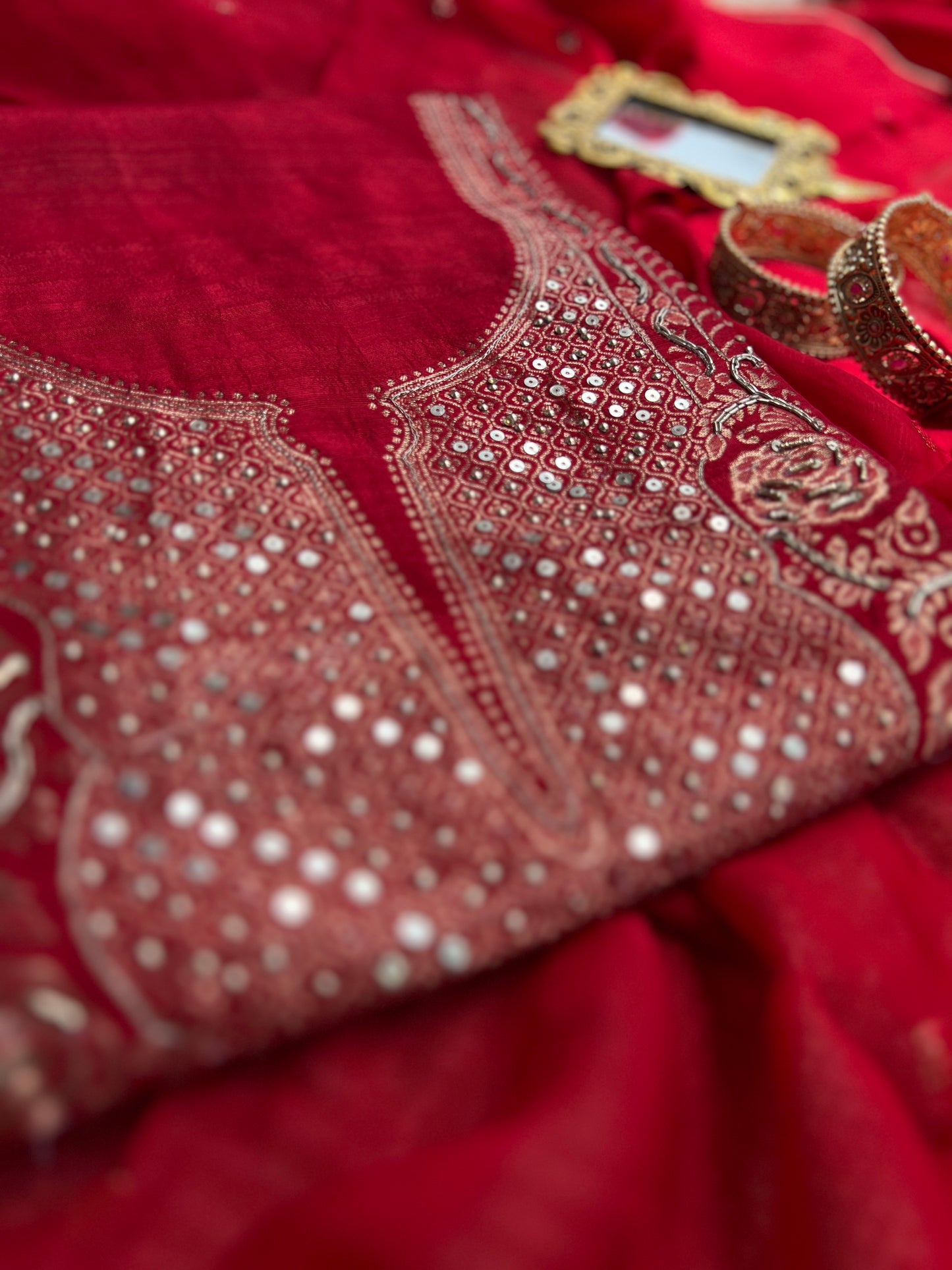 Timeless Red Khadi Silk with Banarasi Weaving Elegance